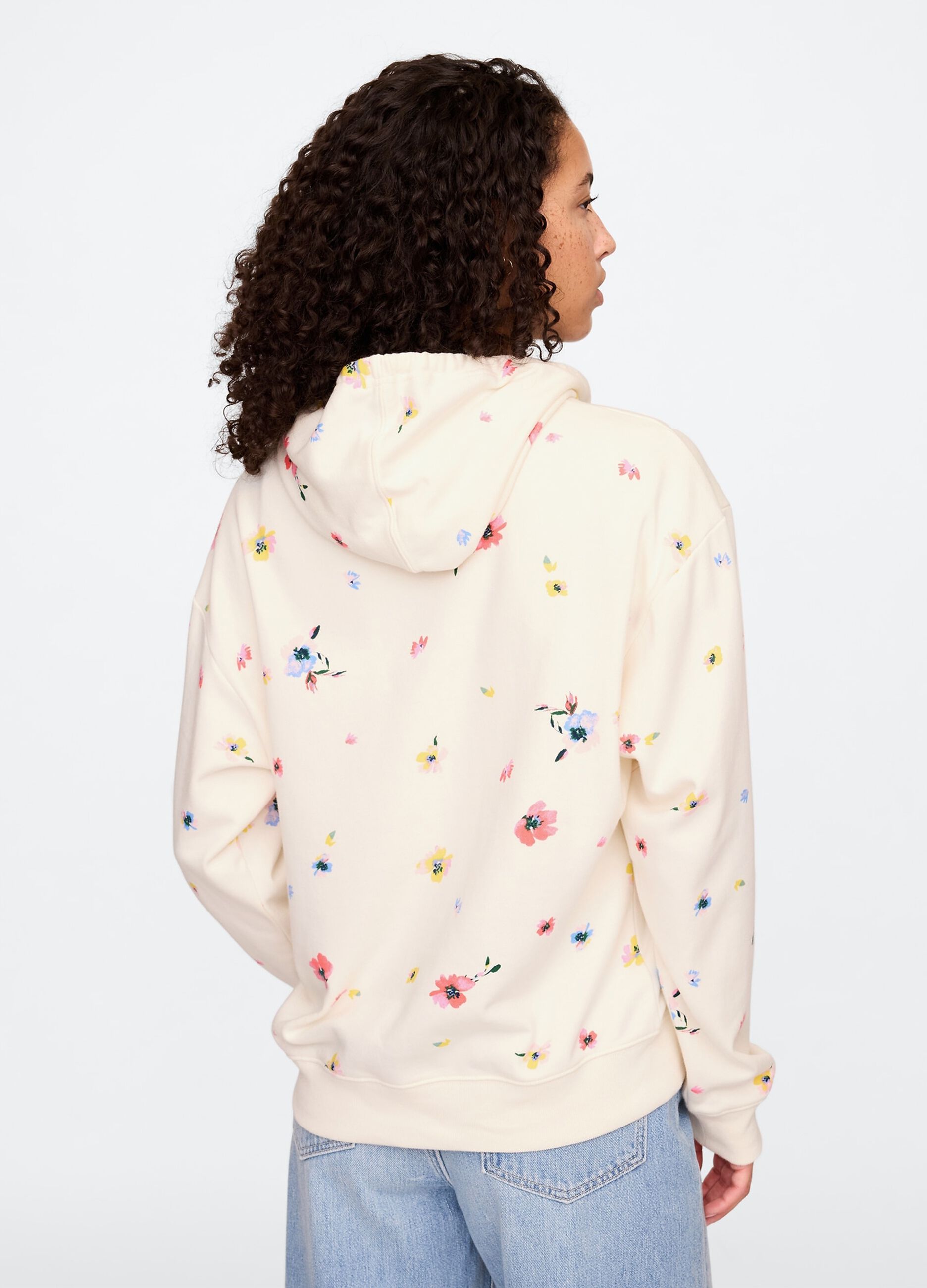 Beige Hooded Sweatshirt with Flowers and Gap Logo