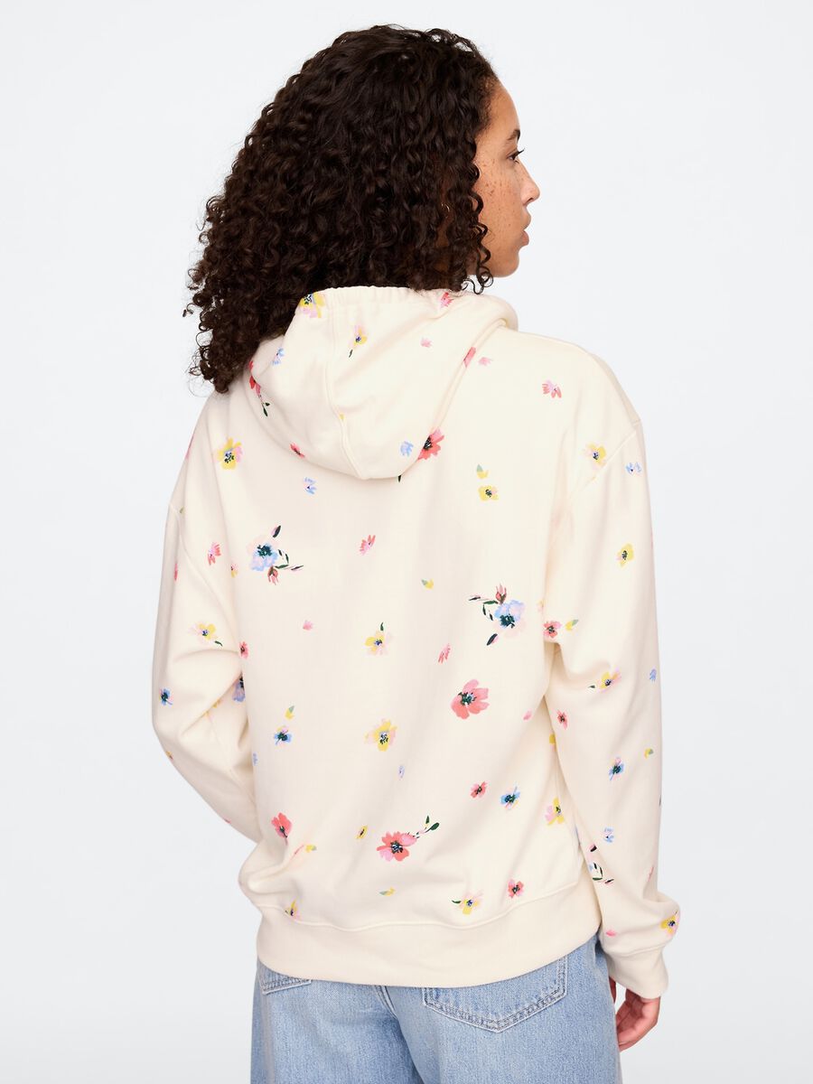 Beige Hooded Sweatshirt with Flowers and Gap Logo_1
