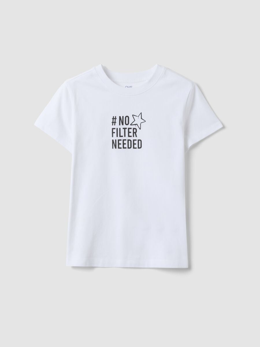 T-shirt bianca in puro cotone organico con grafica per ragazza_0