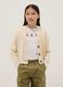 Beige cotton blend woven cardigan for girls with oversized fit_0