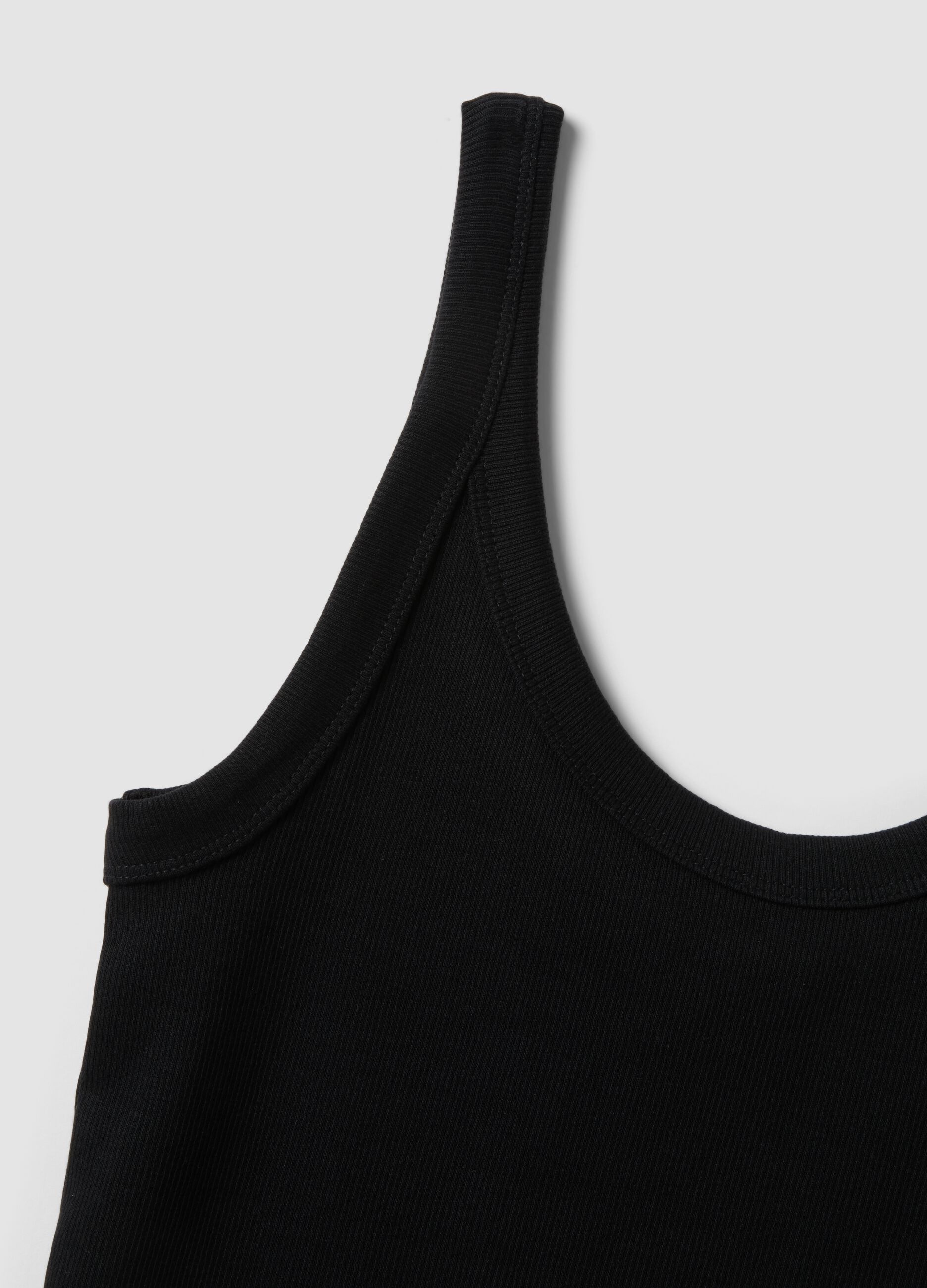Black stretch cotton fitted vest top