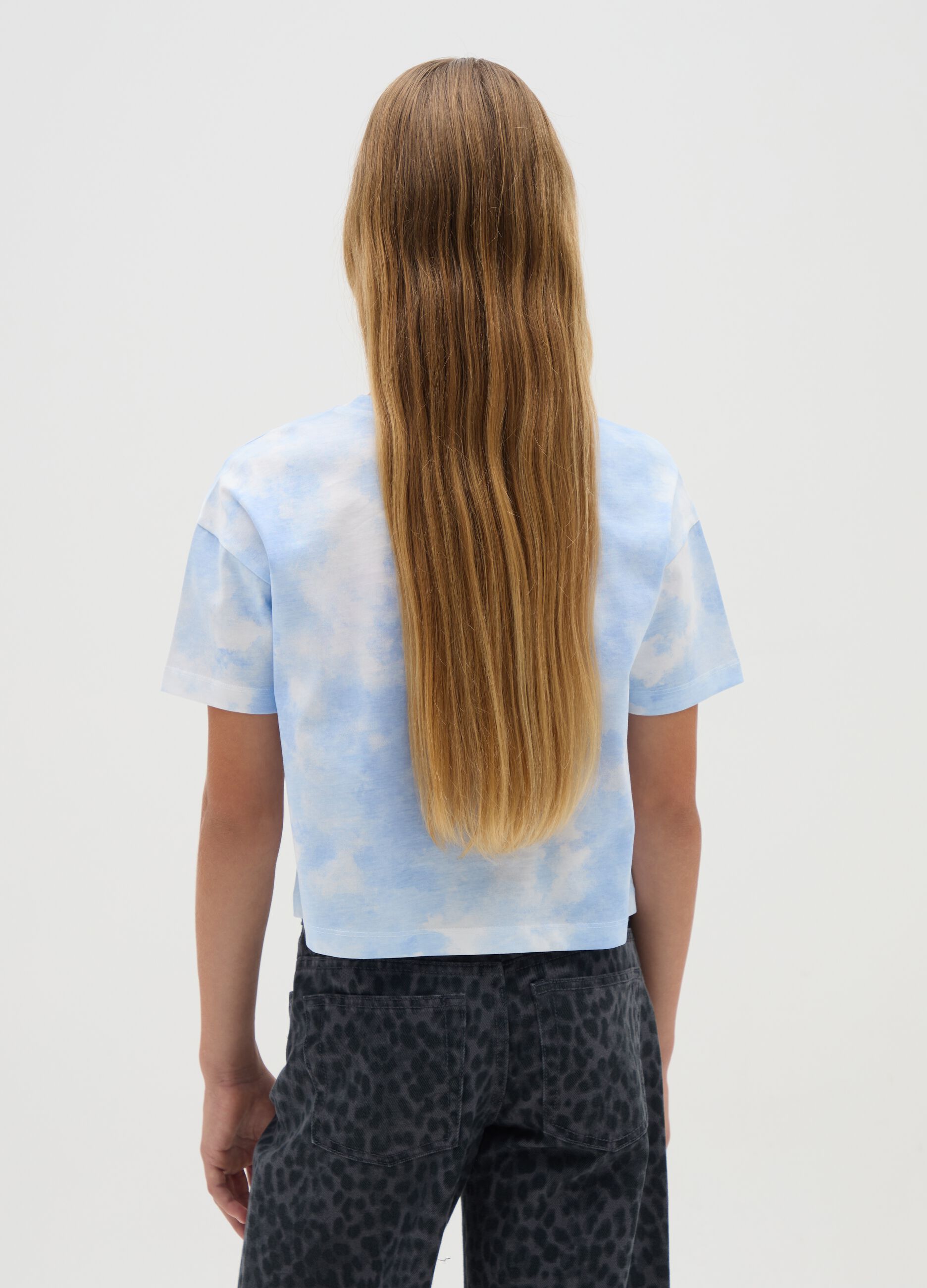 Girls' pure cotton sky blue t-shirt, regular fit