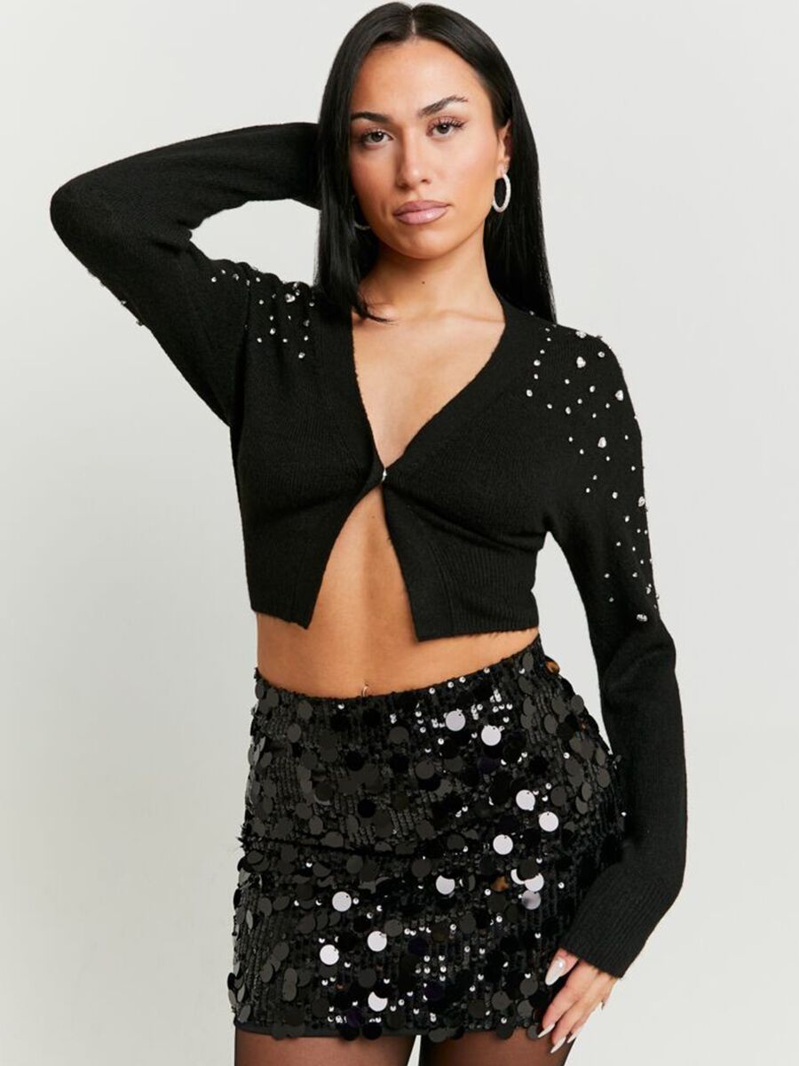 Crop cardigan with jewel applications_0