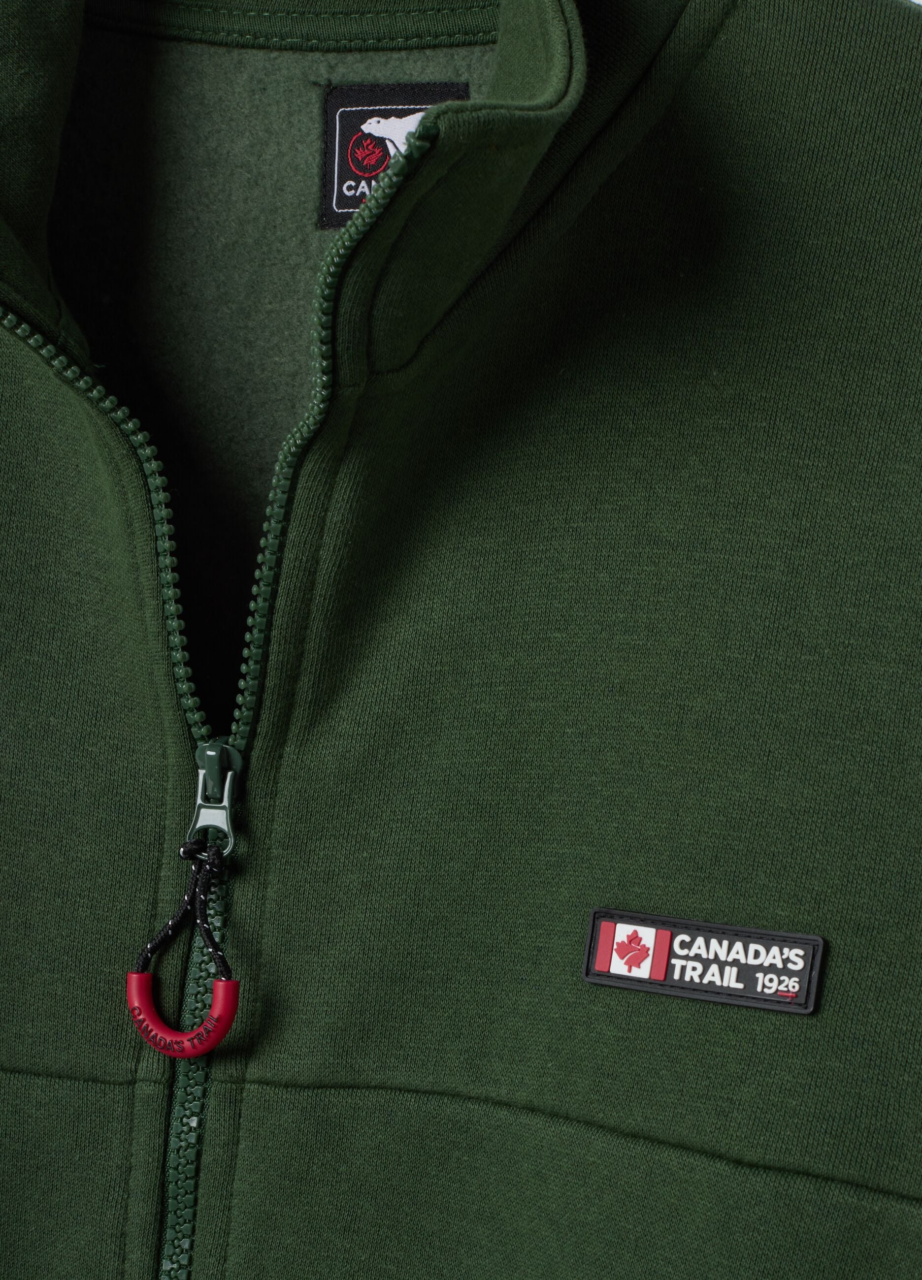 Green full-zip cotton-blend sweatshirt with zip and high collar