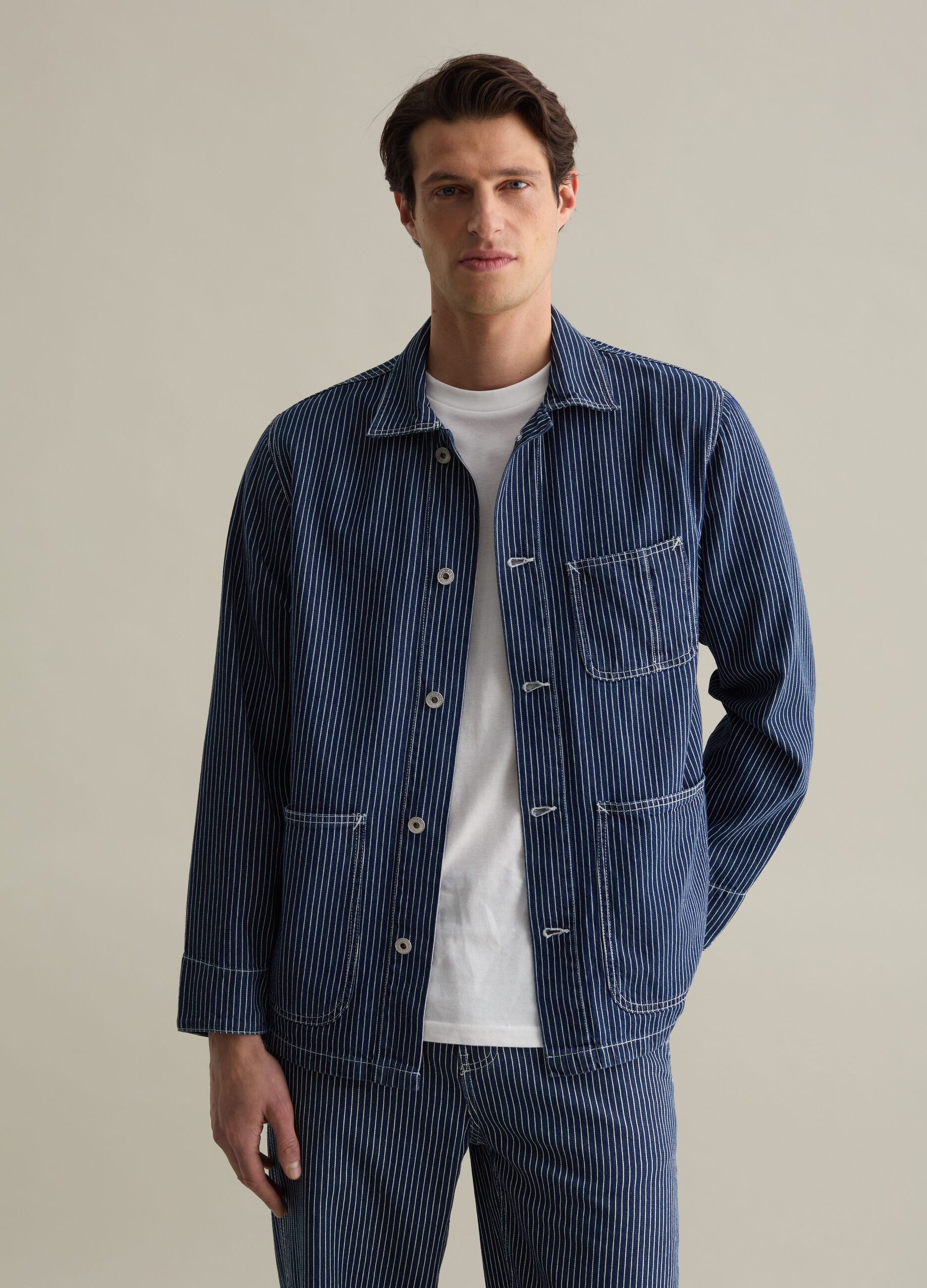 Pinstriped worker shacket