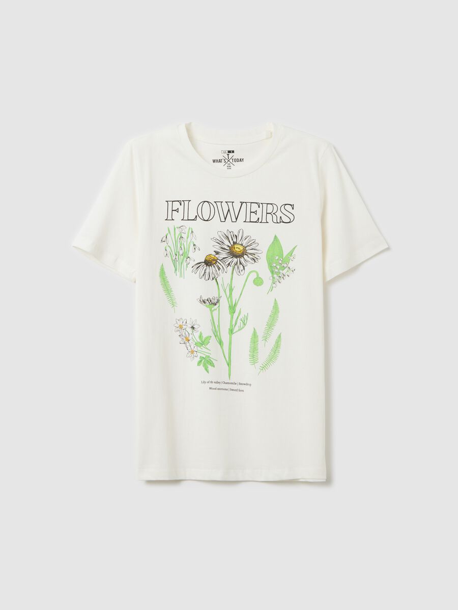 White cotton T-shirt with flowers print_4