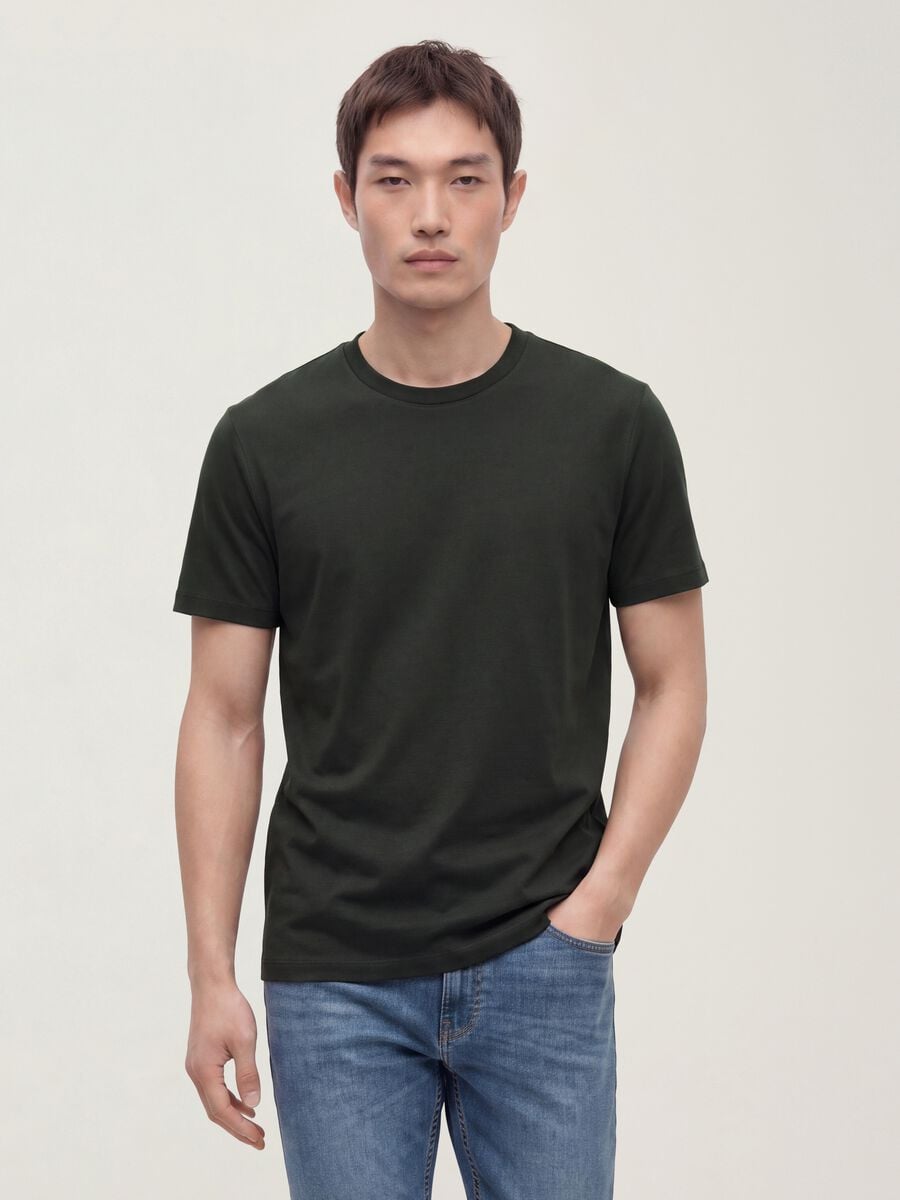 T-shirt grigia in puro cotone mercerizzato a girocollo regular fit_0