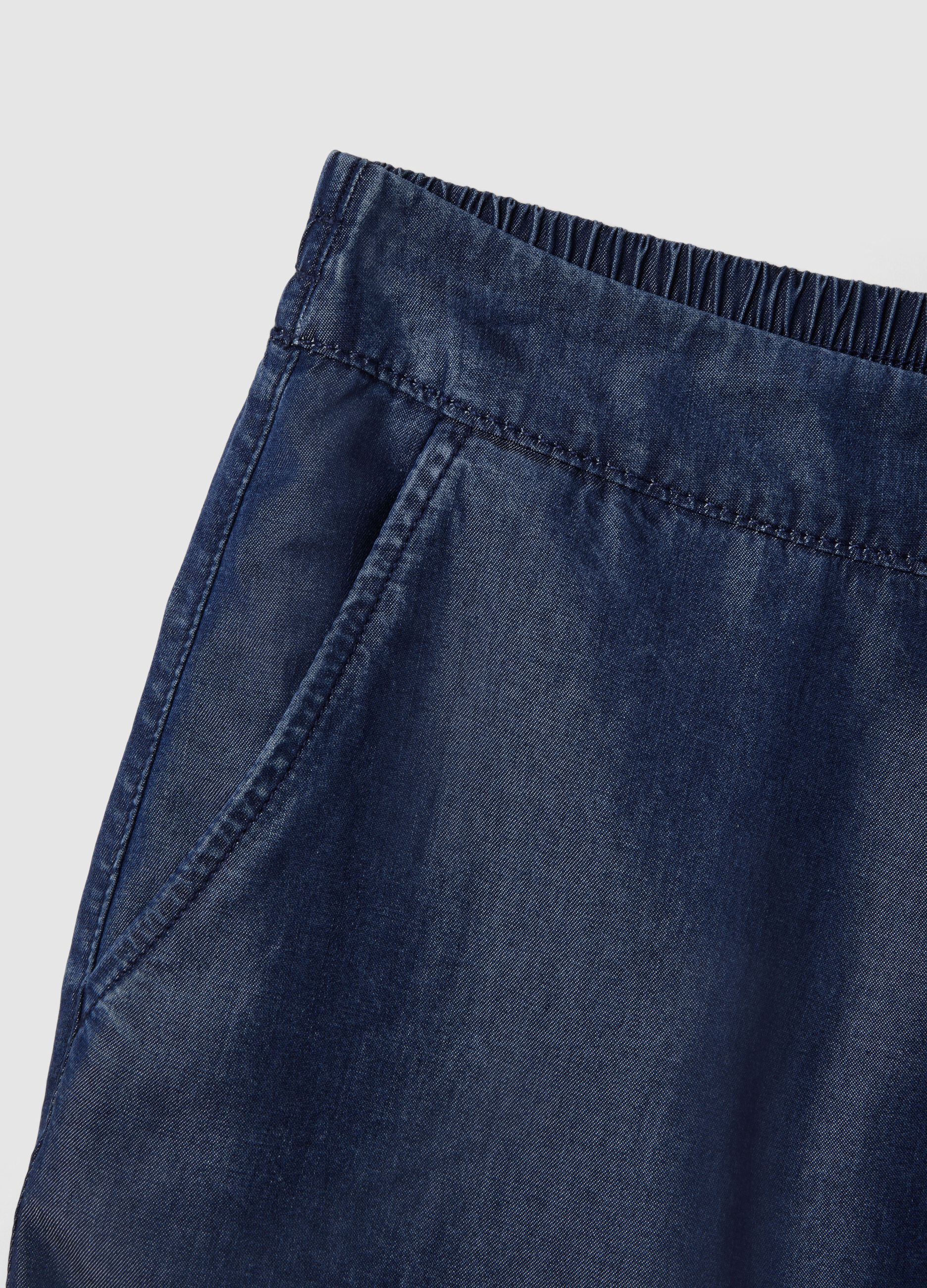 Blue denim shorts in pure lyocell with elasticated waist, regular fit