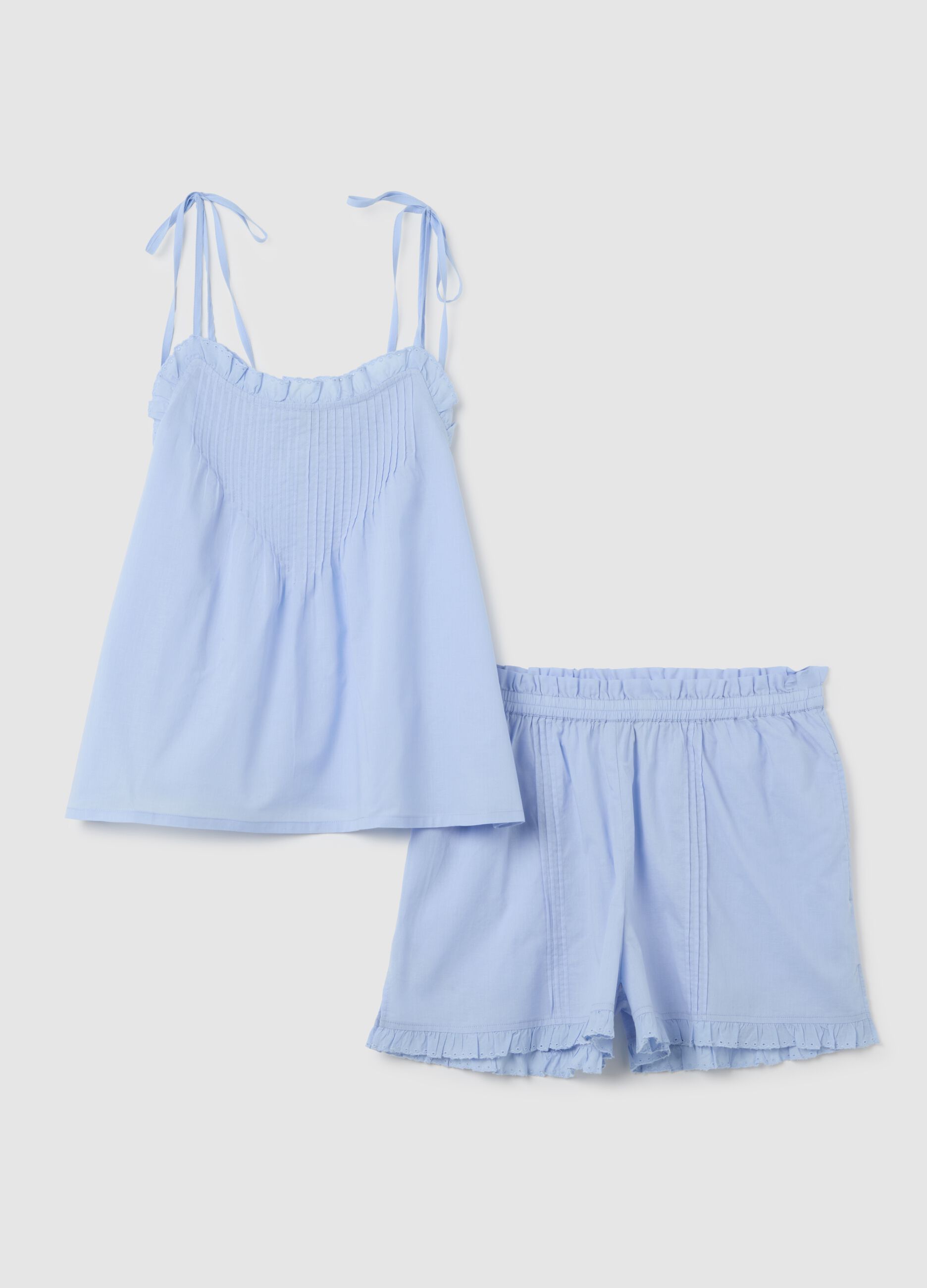 Set pigiama estivo da donna in puro cotone azzurro