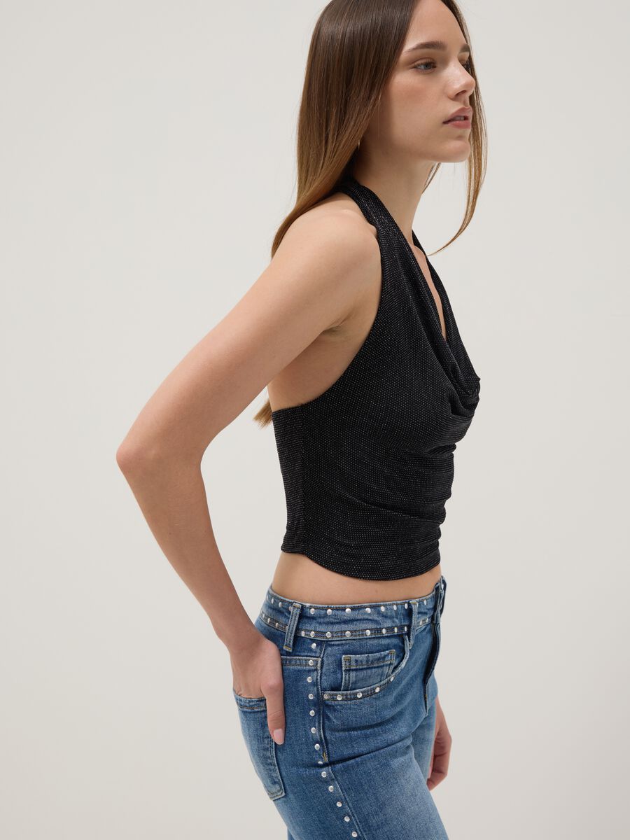 Black stretch top with draped neckline_0