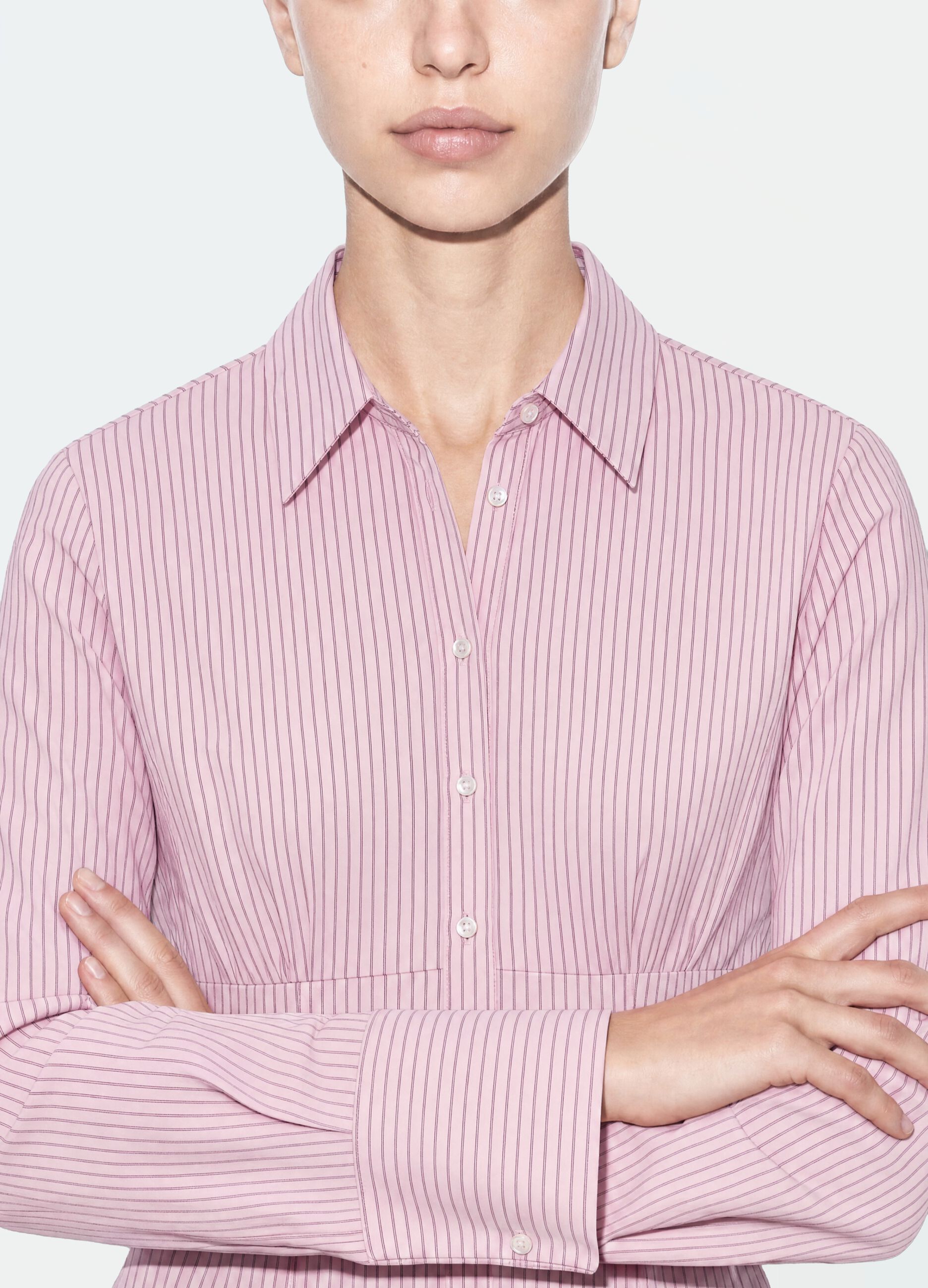 Pink striped slim-fit stretch cotton shirt