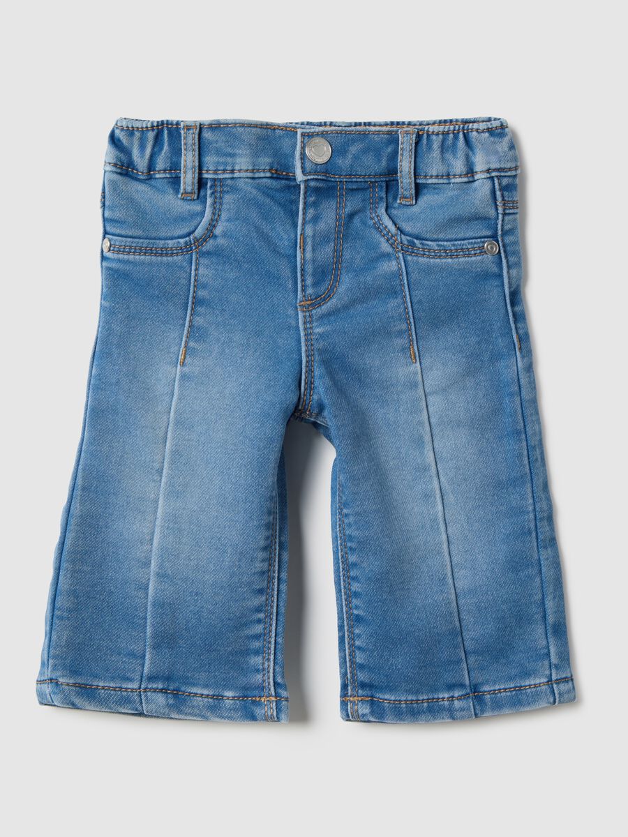 Baby girl's blue cotton blend wide leg jeans_0