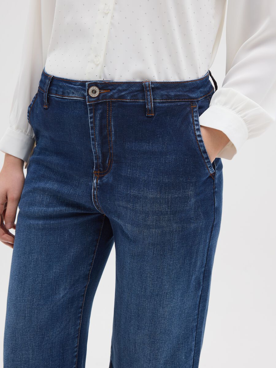 Pantaloni a gamba larga in denim blu regular fit_3