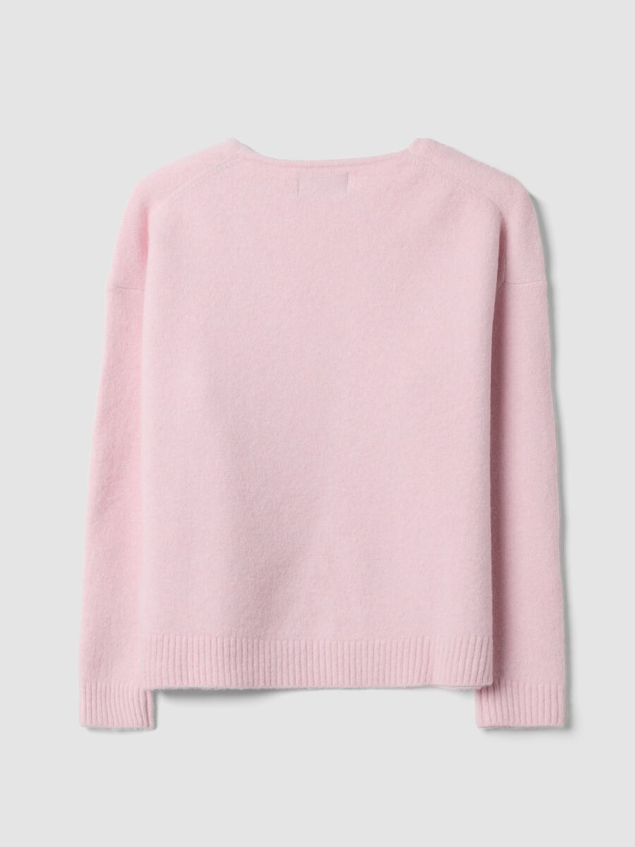 Pink stretch wool jumper with deep V-neck and oversized fit_2
