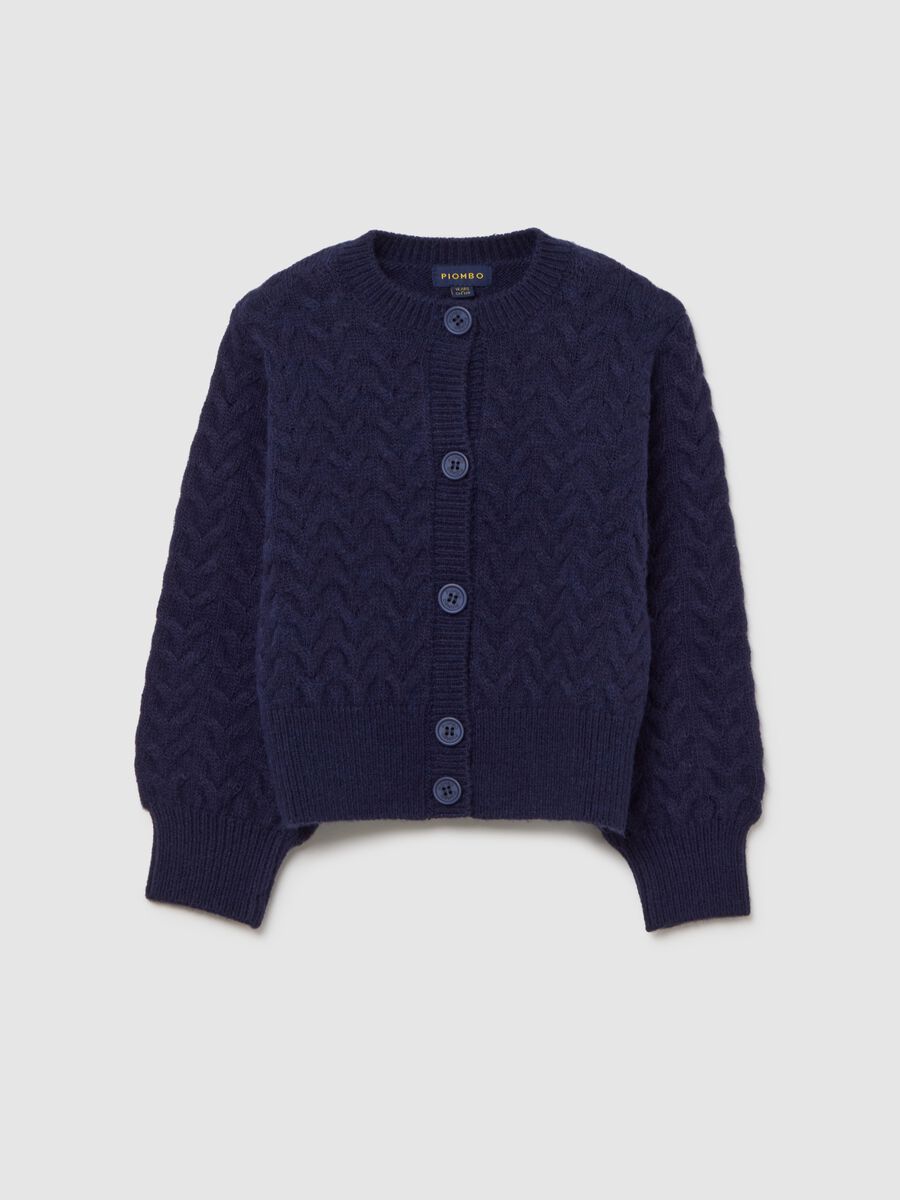 Blue regular fit girl's cardigan with knit pattern_0