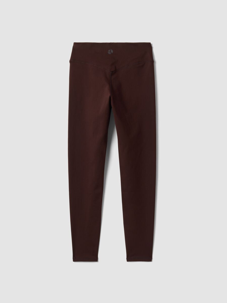 Leggings marroni in tessuto elasticizzato a vita alta_6