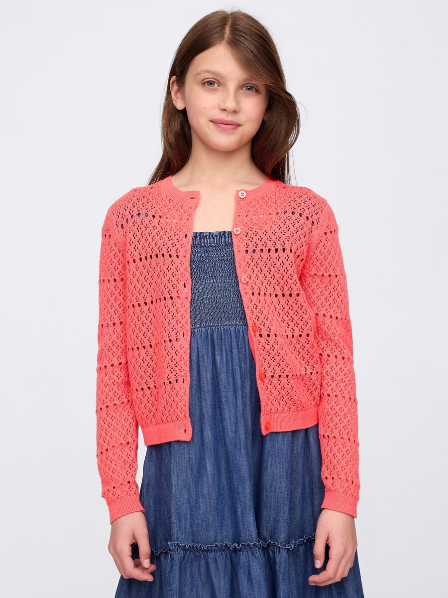 Pink cardigan with openwork design_0