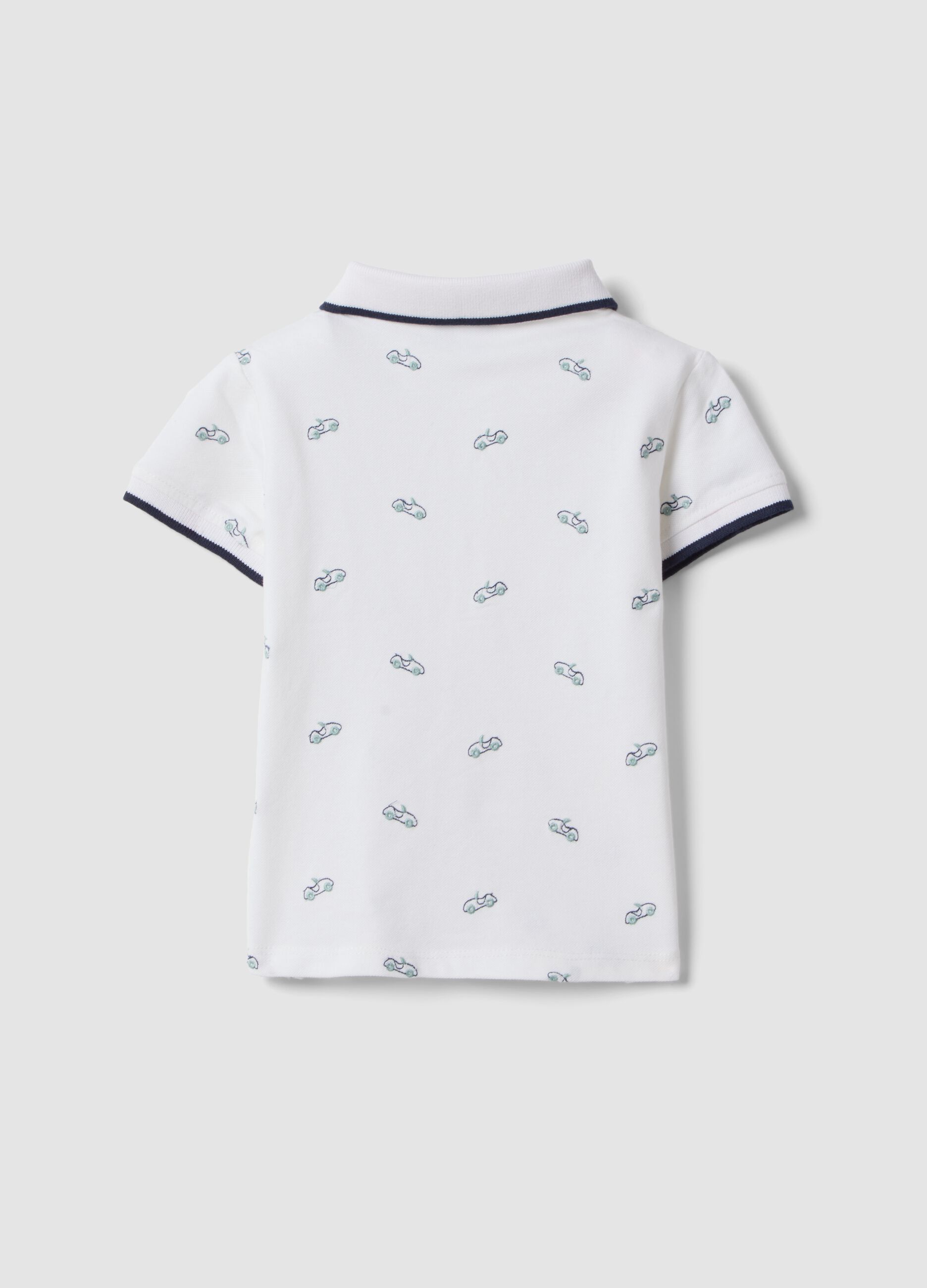 White short-sleeve stretch cotton polo shirt