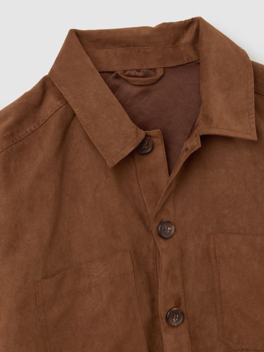 Brown Suede Maternity Shacket_5
