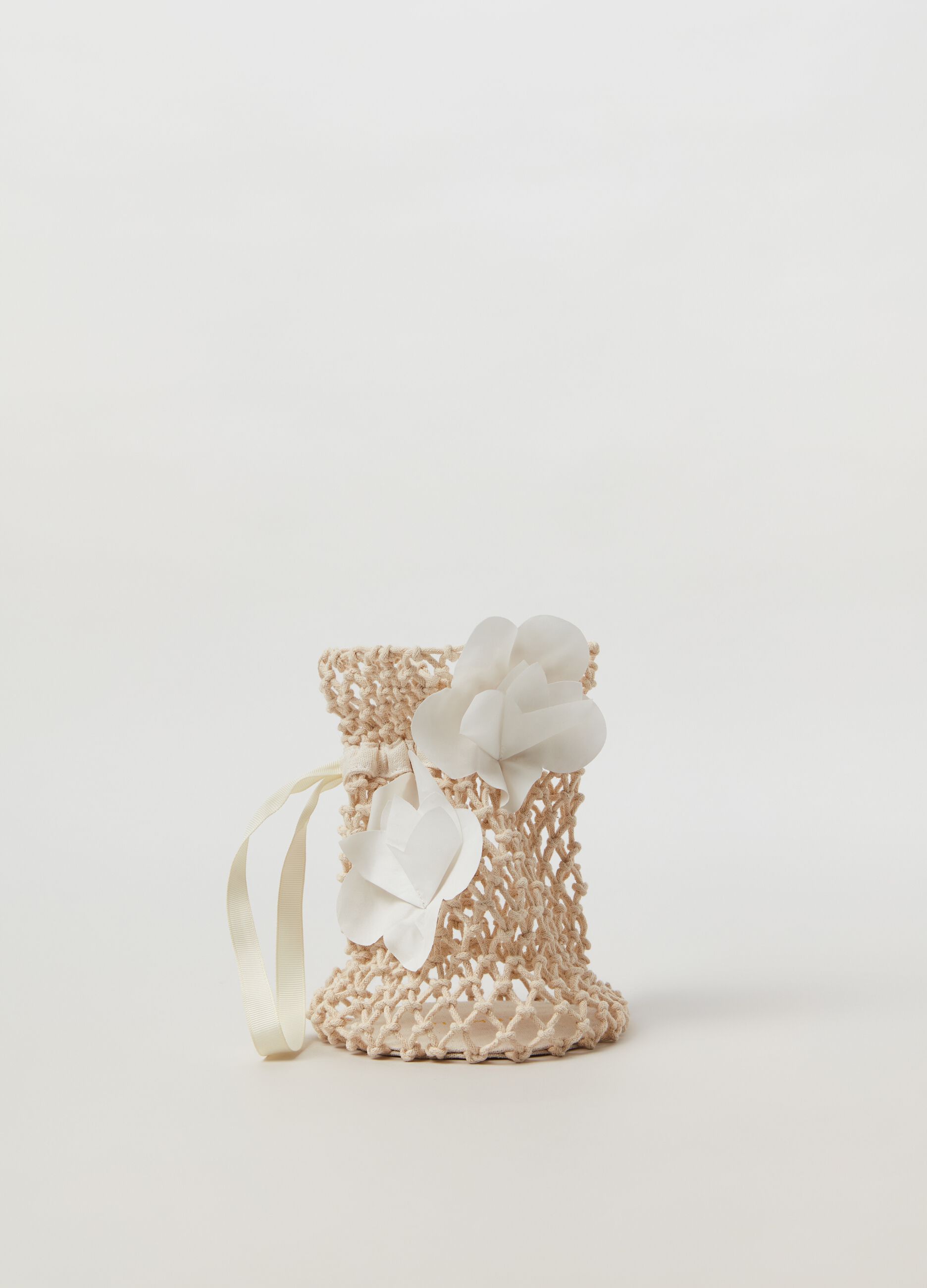 Borsetta in macramé con applicazione fiori_0