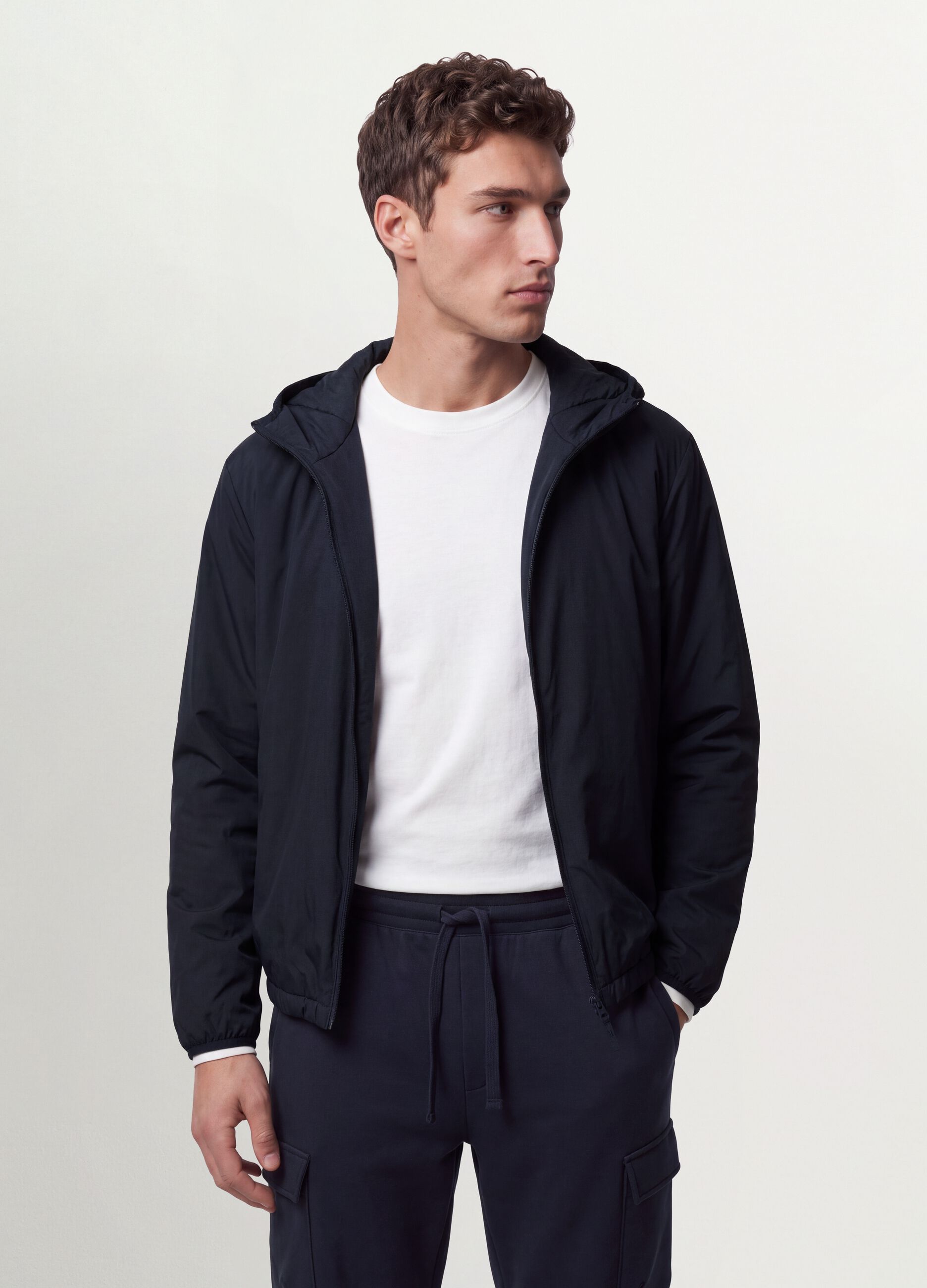 Navy blue hooded jacket with zip