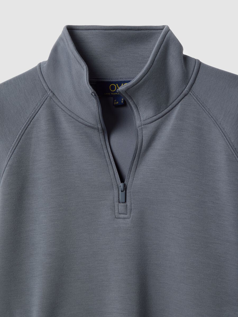 Grey regular fit modal blend sweatshirt with half zip_5