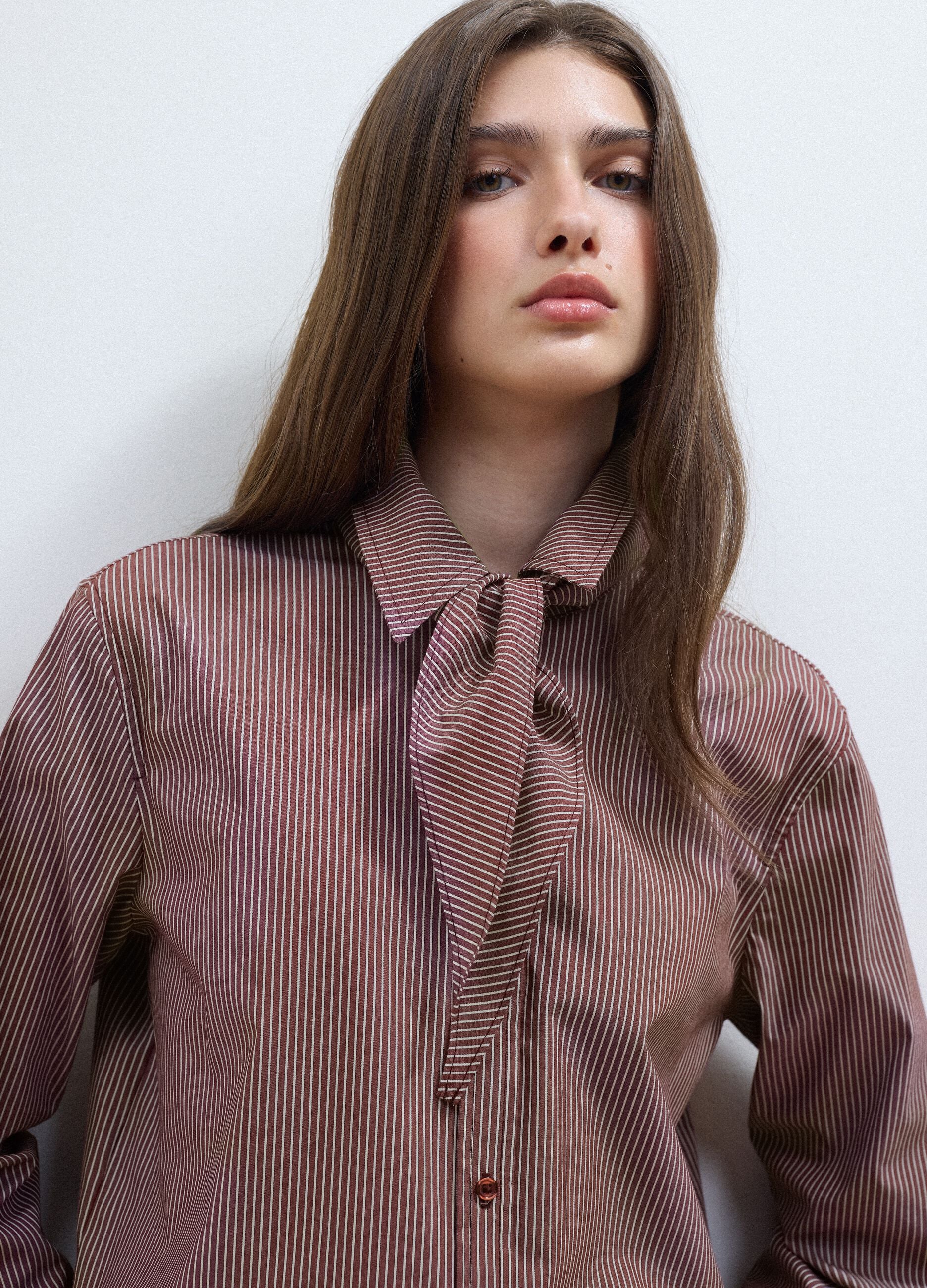 Multicolour stretch-cotton shirt with scarf collar