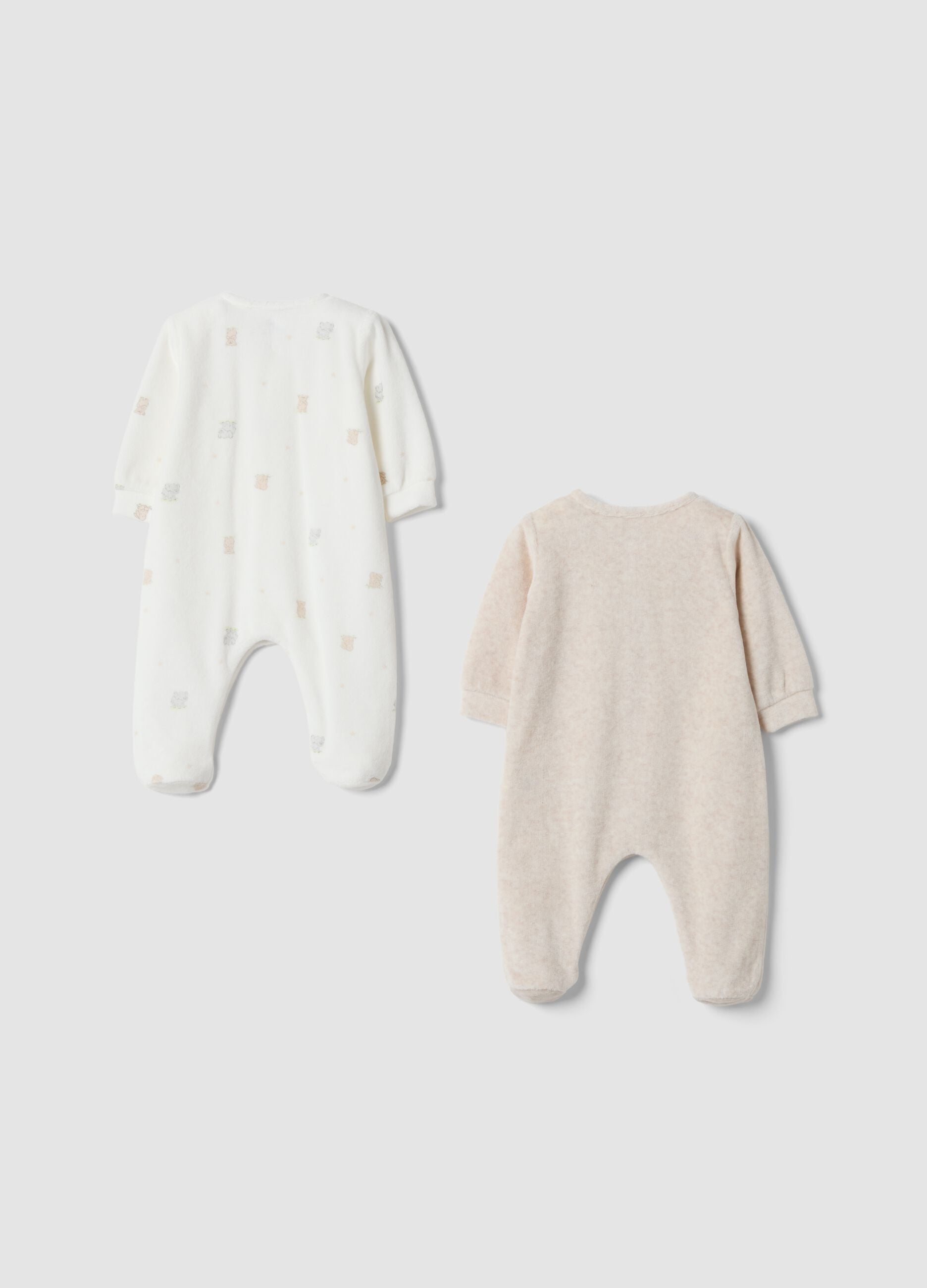 2-pack of ivory and light beige cotton-blend sleepsuits