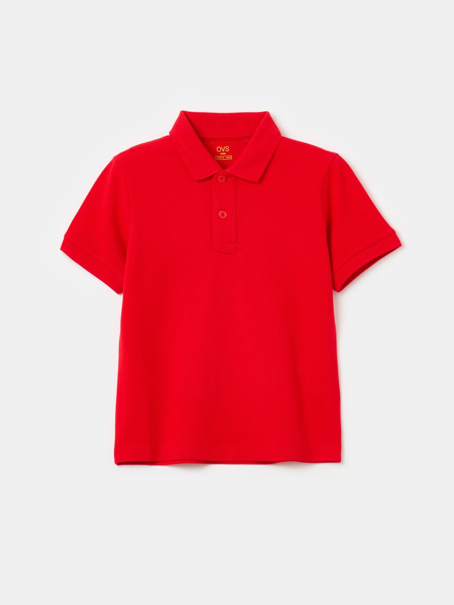 Solid colour cotton piquet polo shirt_0