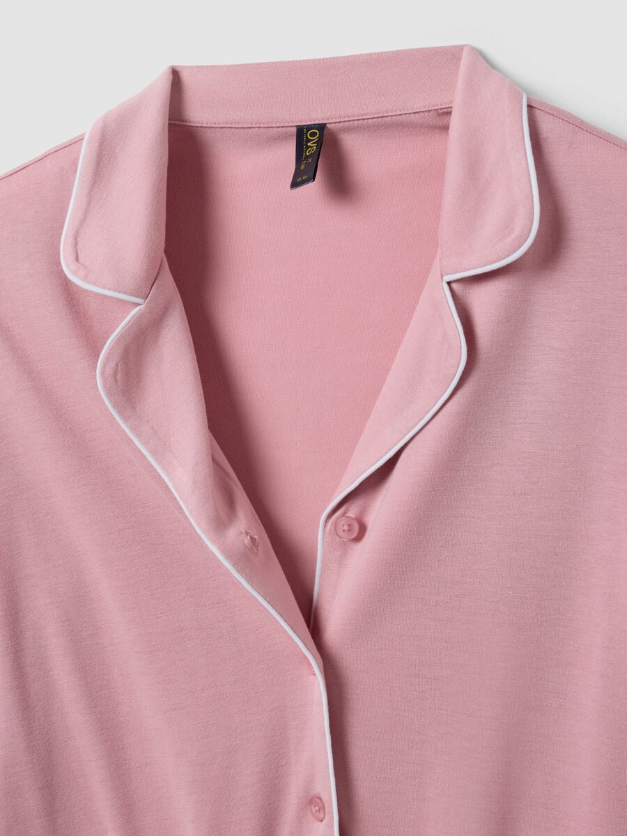 Pink pure viscose pyjamas with V-neck and contrast piping_5
