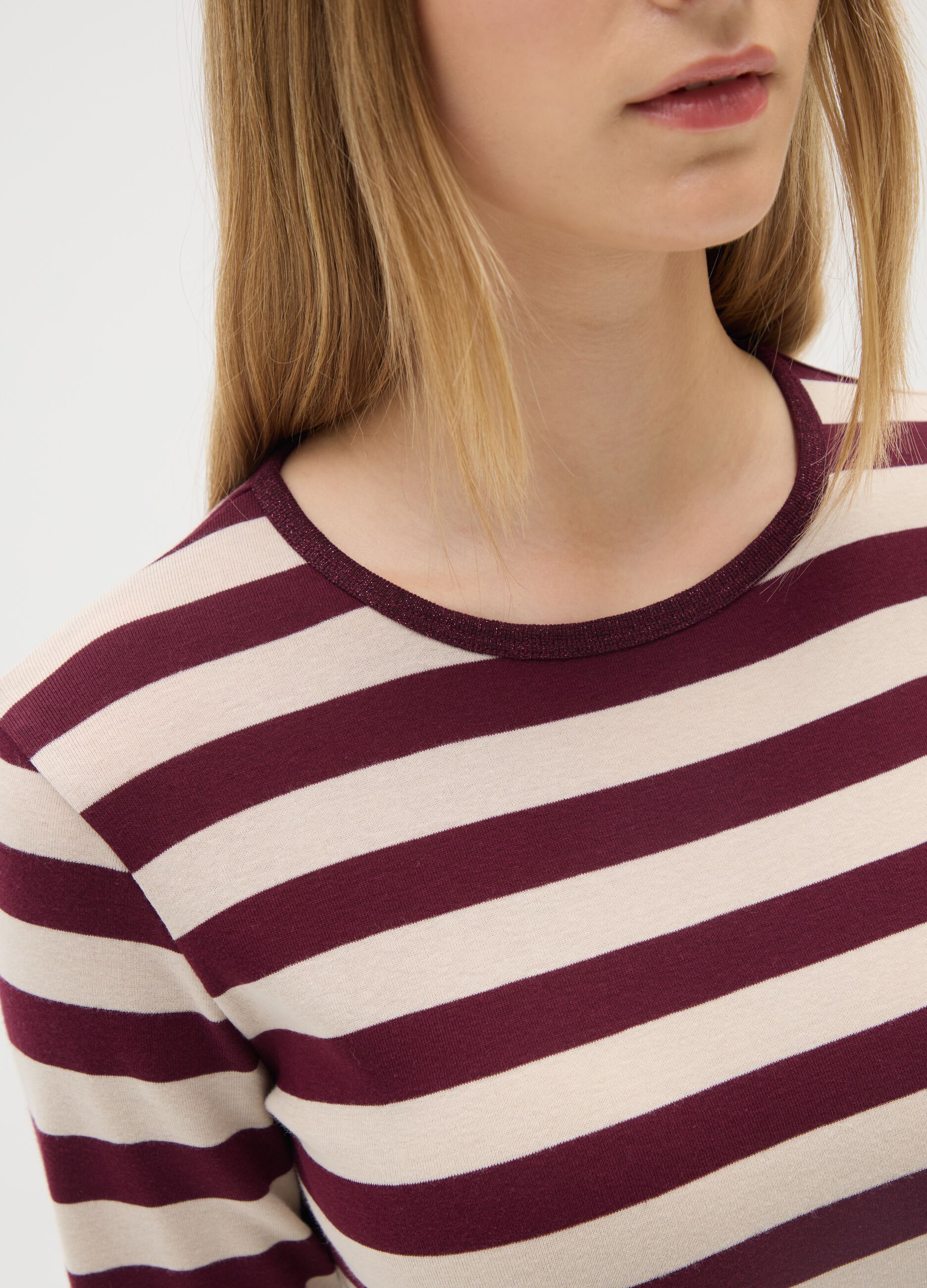 Purple striped cotton T-shirt
