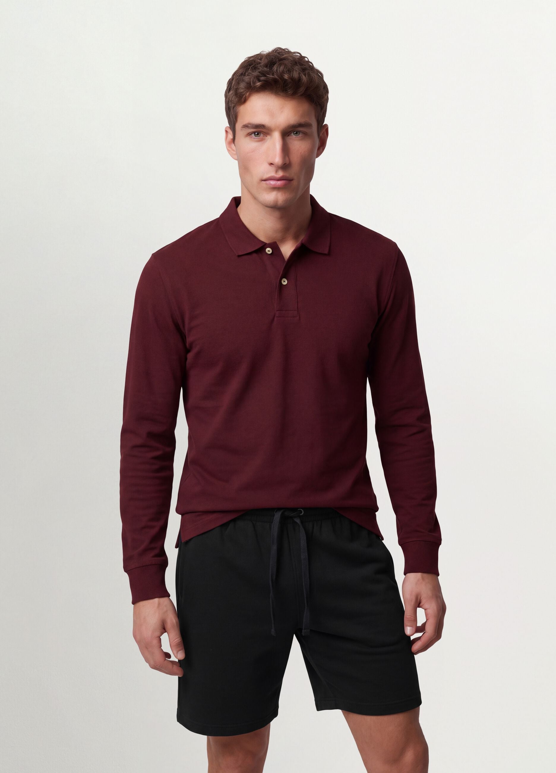 Men&rsquo;s red long-sleeve organic cotton piqu&eacute; polo shirt, regular fit