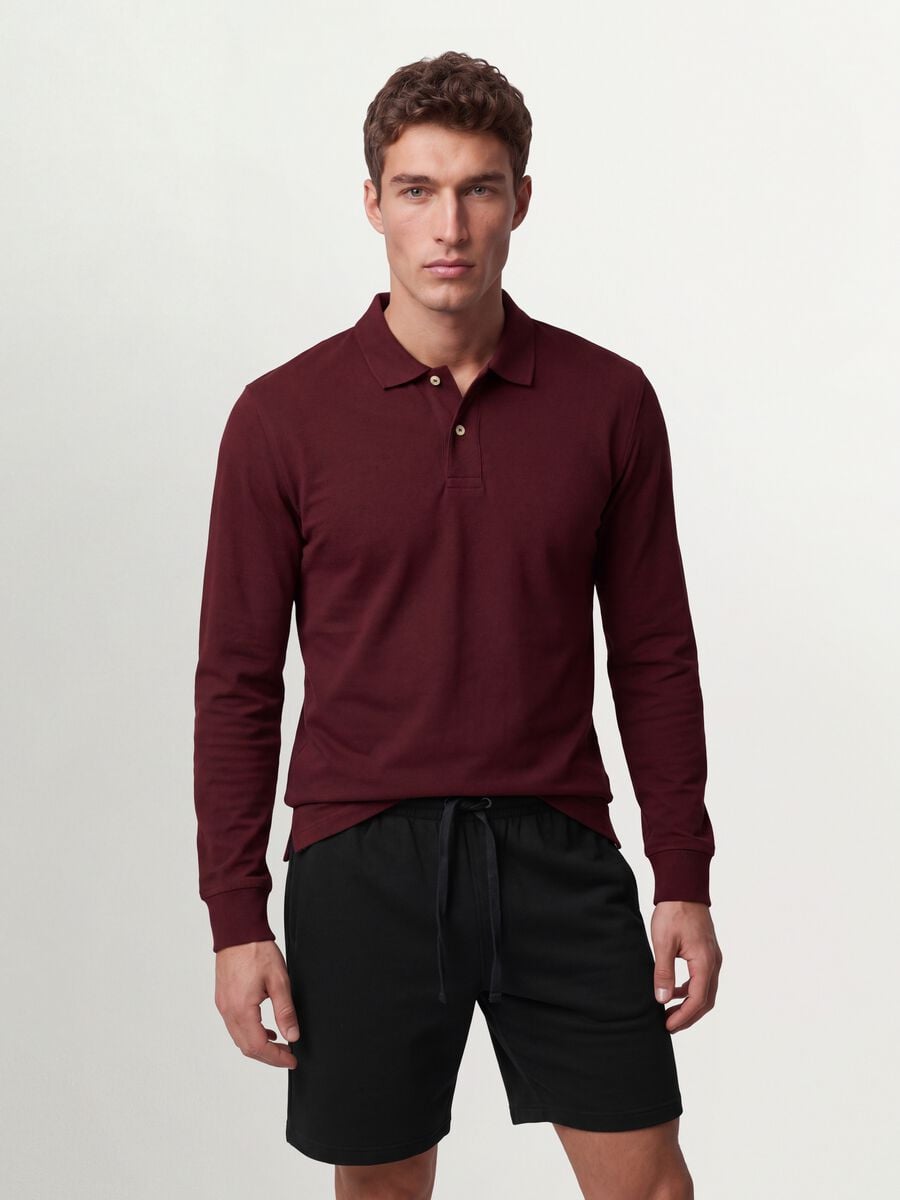 Polo rossa in piquet di puro cotone organico a maniche lunghe regular fit_1
