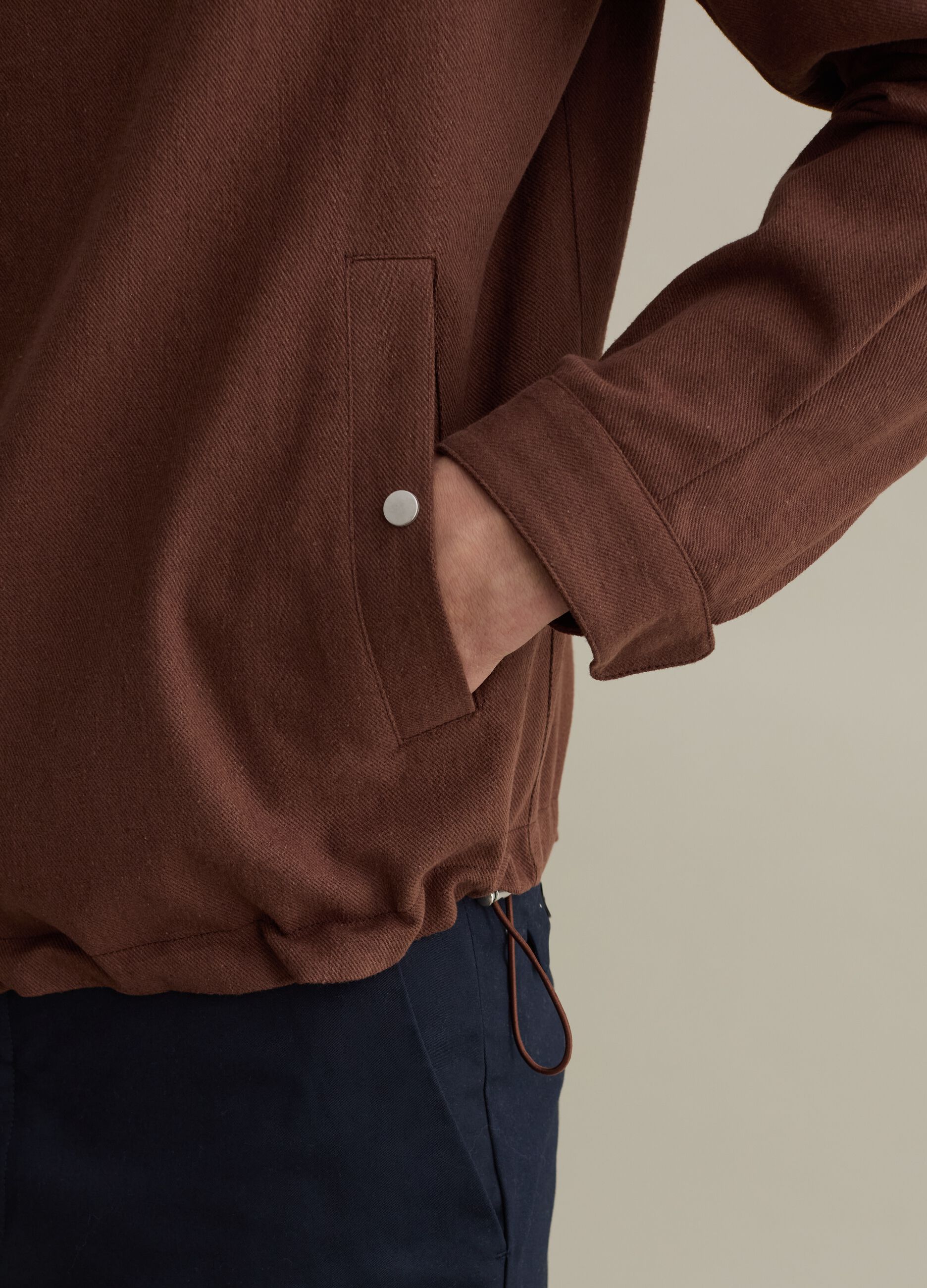 Full-zip bomber jacket in cotton and linen