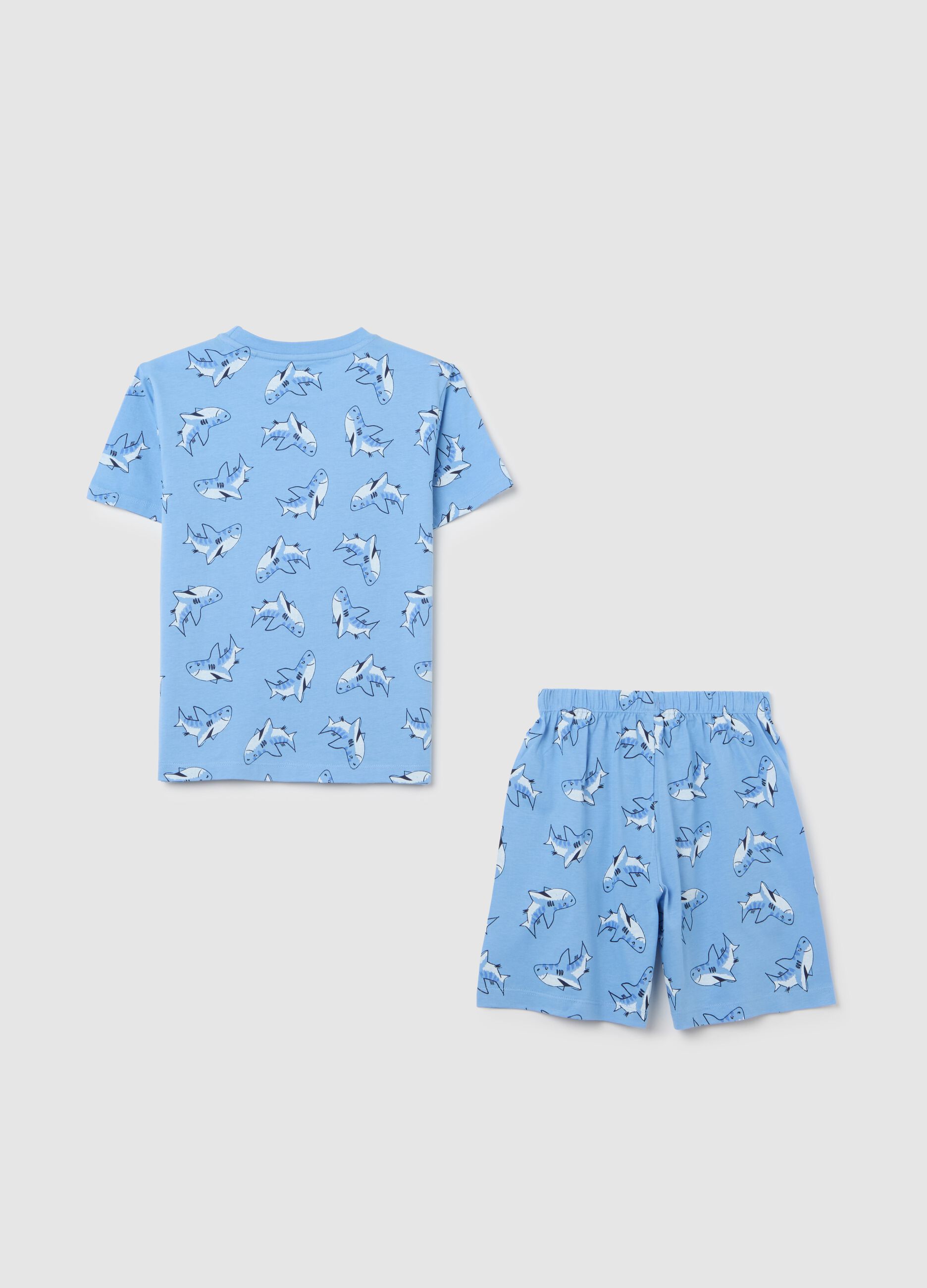Light blue pyjamas in cotton with sharks print