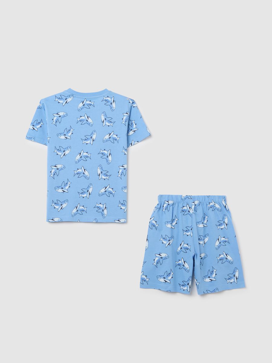 Light blue pyjamas in cotton with sharks print_1