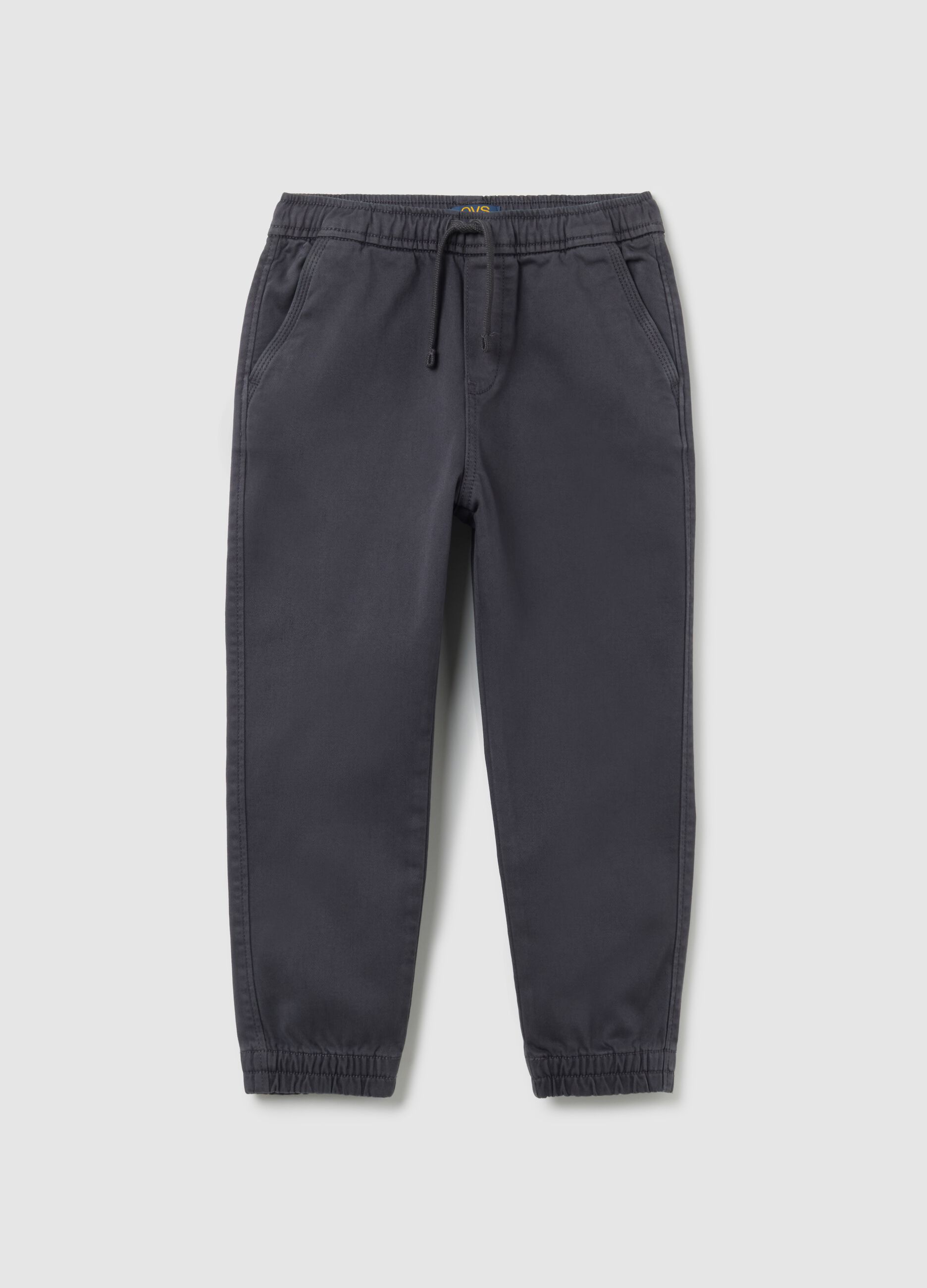 Pantaloni da bambino in cotone elasticizzato nero regular fit