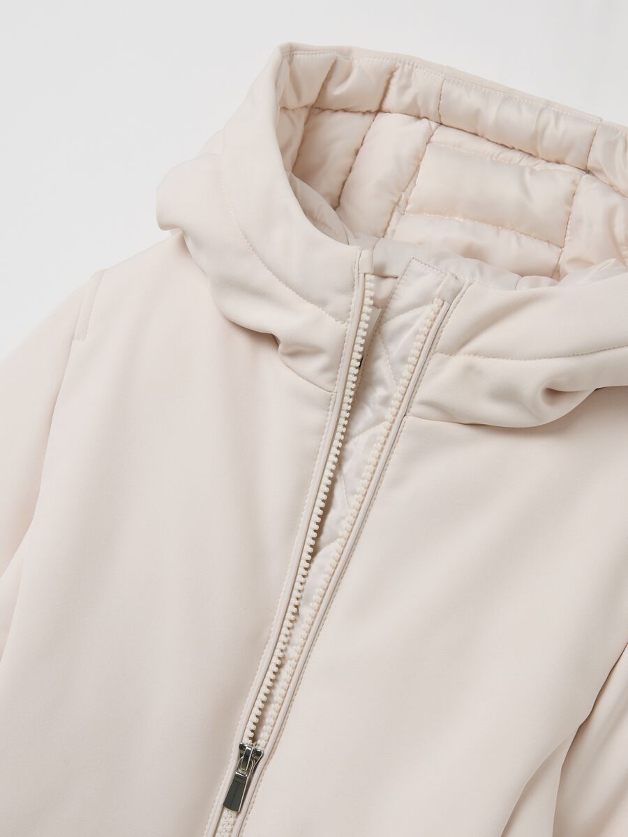 Beige padded girls jacket regular fit with hood and zip_2