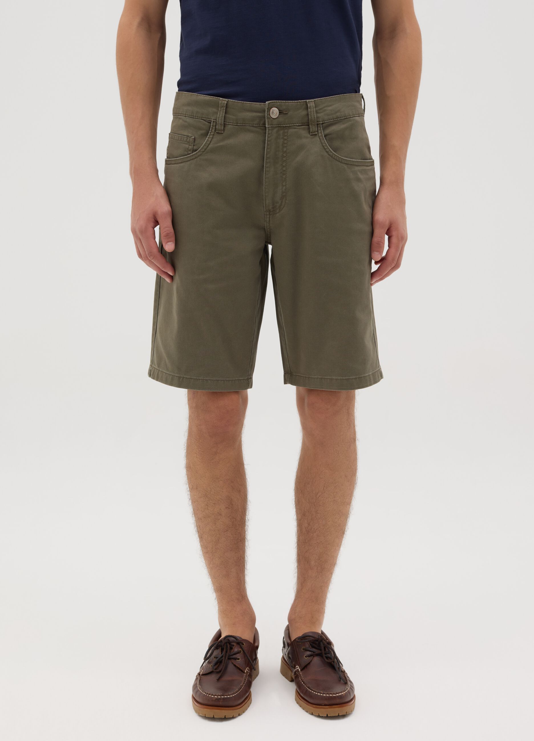 Stretch Cotton Bermuda Shorts in Green by Ovs