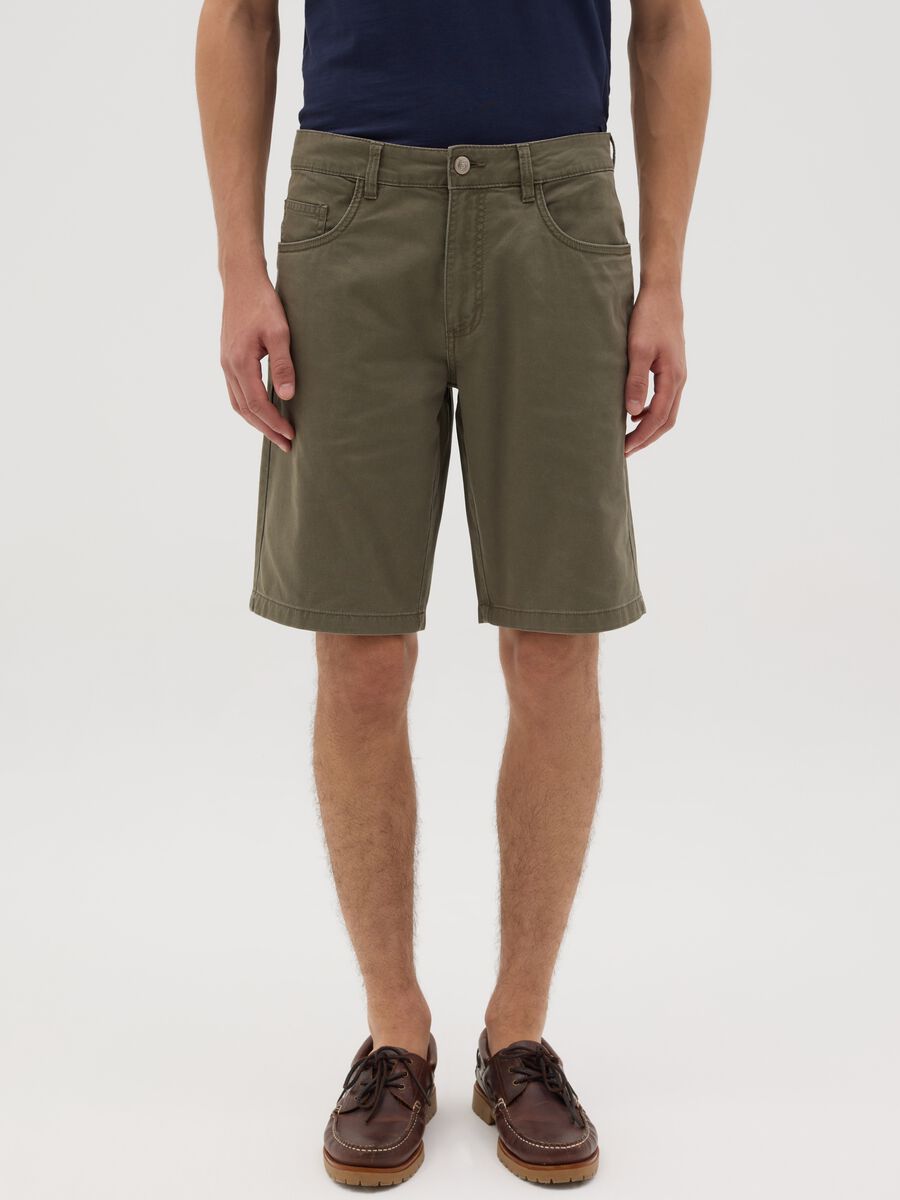 Stretch Cotton Bermuda Shorts in Green by Ovs_1