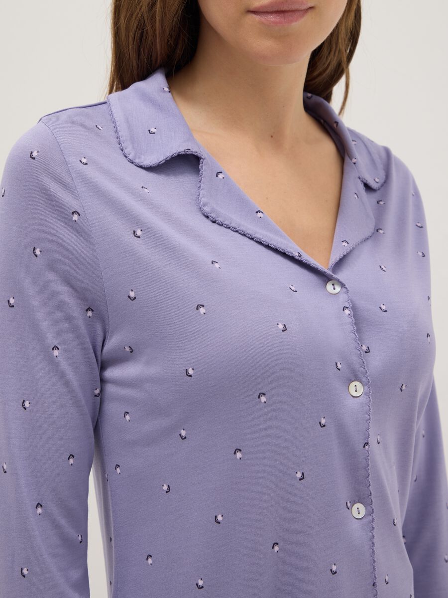 Purple pure viscose pyjamas with V-neck and prints, regular fit_3