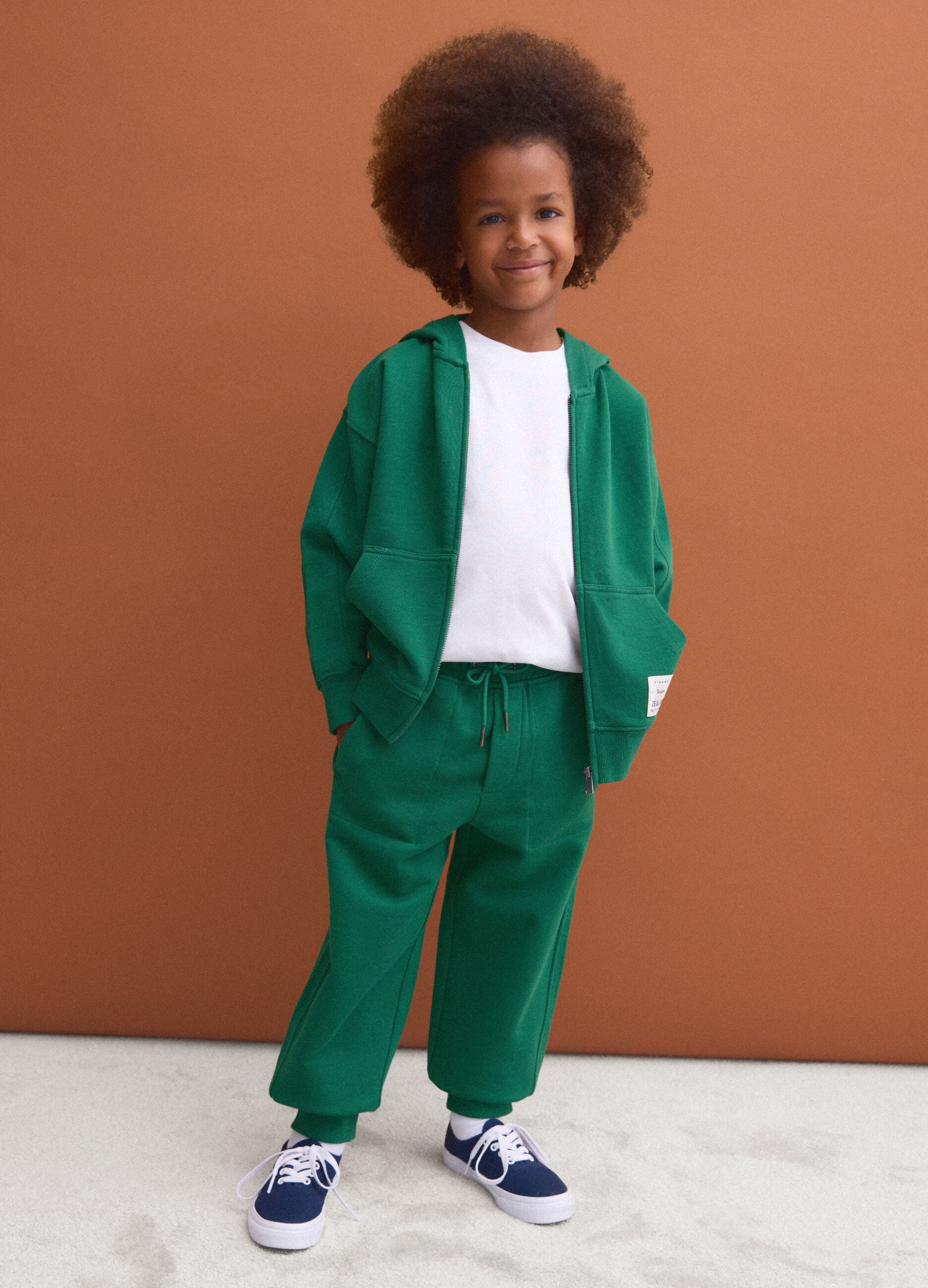 Green pure cotton jogger trousers with elasticated waist for boys