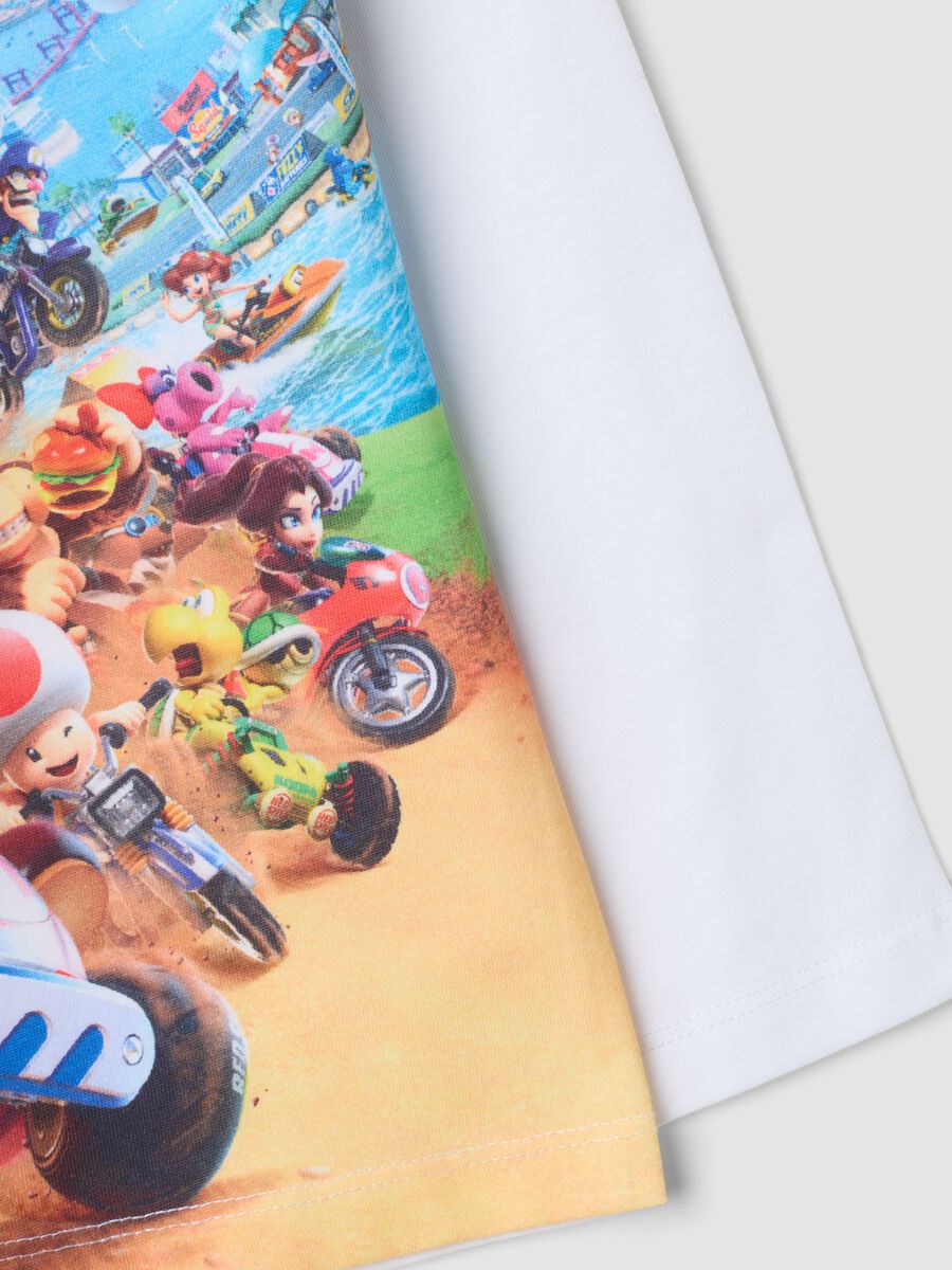 T-shirt bianca in puro cotone con girocollo stampa Mario Kart_3