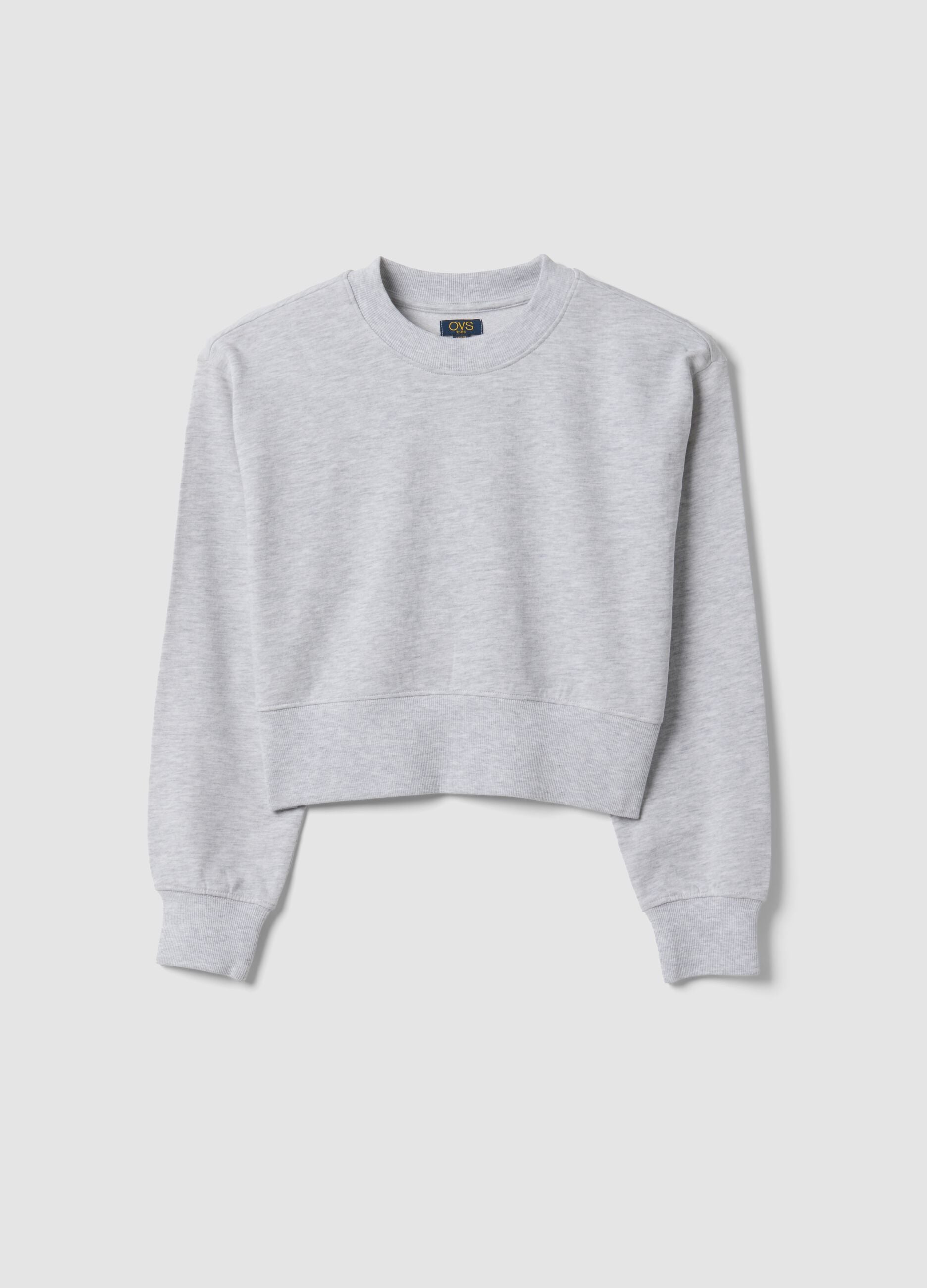 Grey sweatshirt in organic cotton and viscose blend with ribbed collar