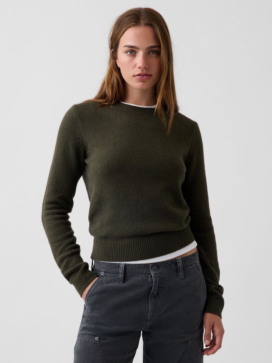 Dark green cotton-blend crew-neck jumper_0