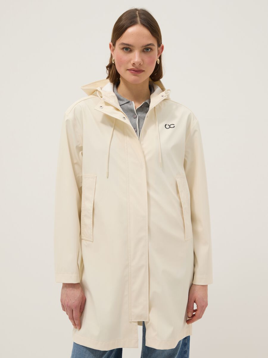 Beige Waterproof Jacket with Hood Regular Fit_0