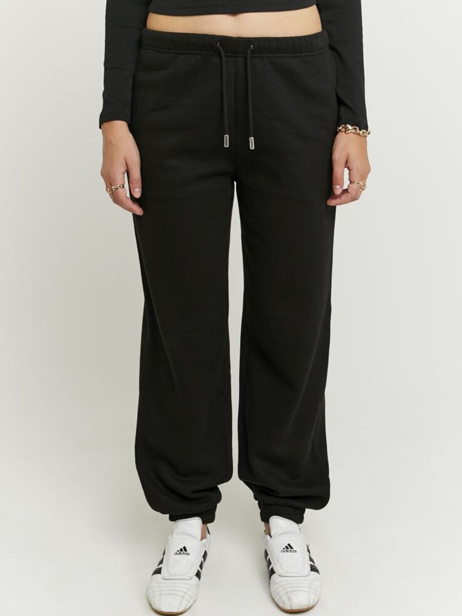 Regular fit black cotton blend jogger trousers_1