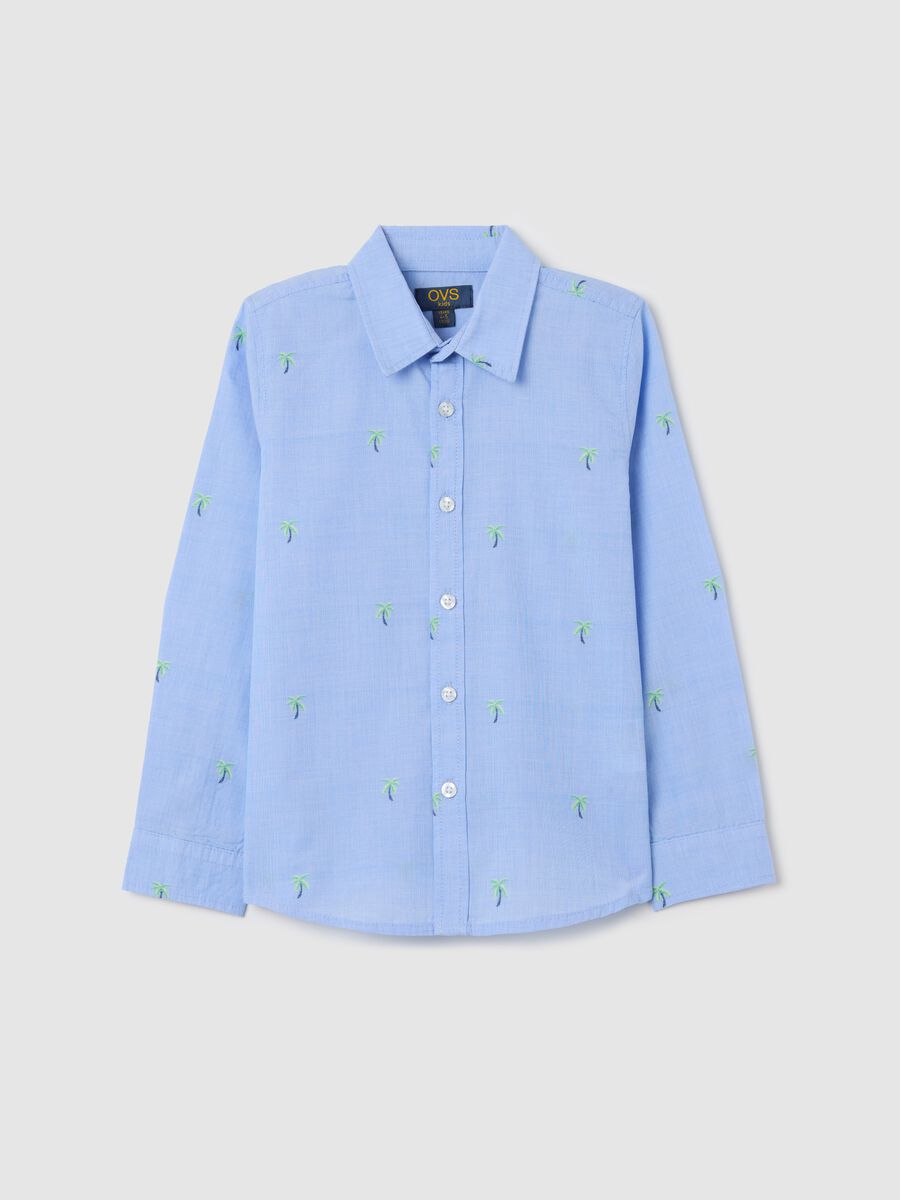 Light blue cotton shirt with palms embroidery_0
