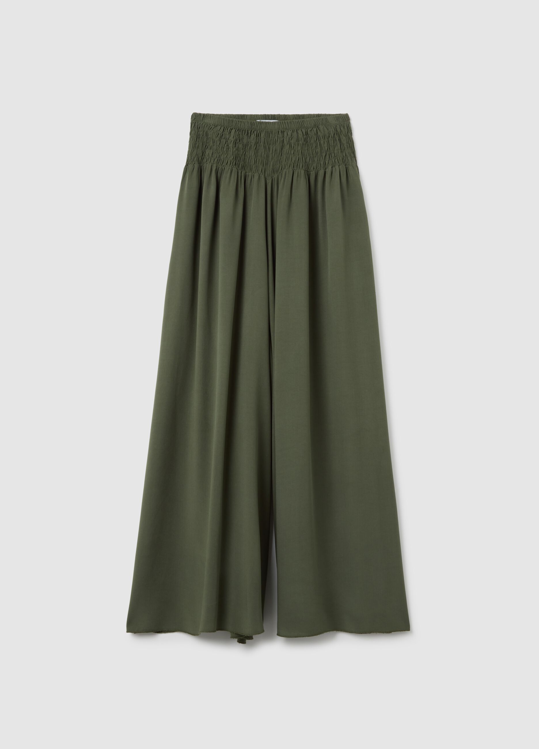 Women's green pure viscose trousers, regular fit