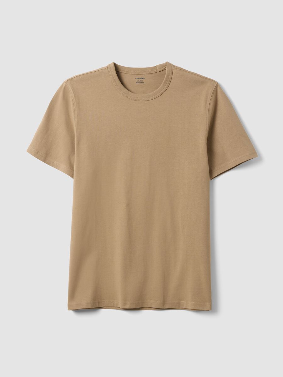 Beige short sleeve pure cotton T-shirt regular fit_0
